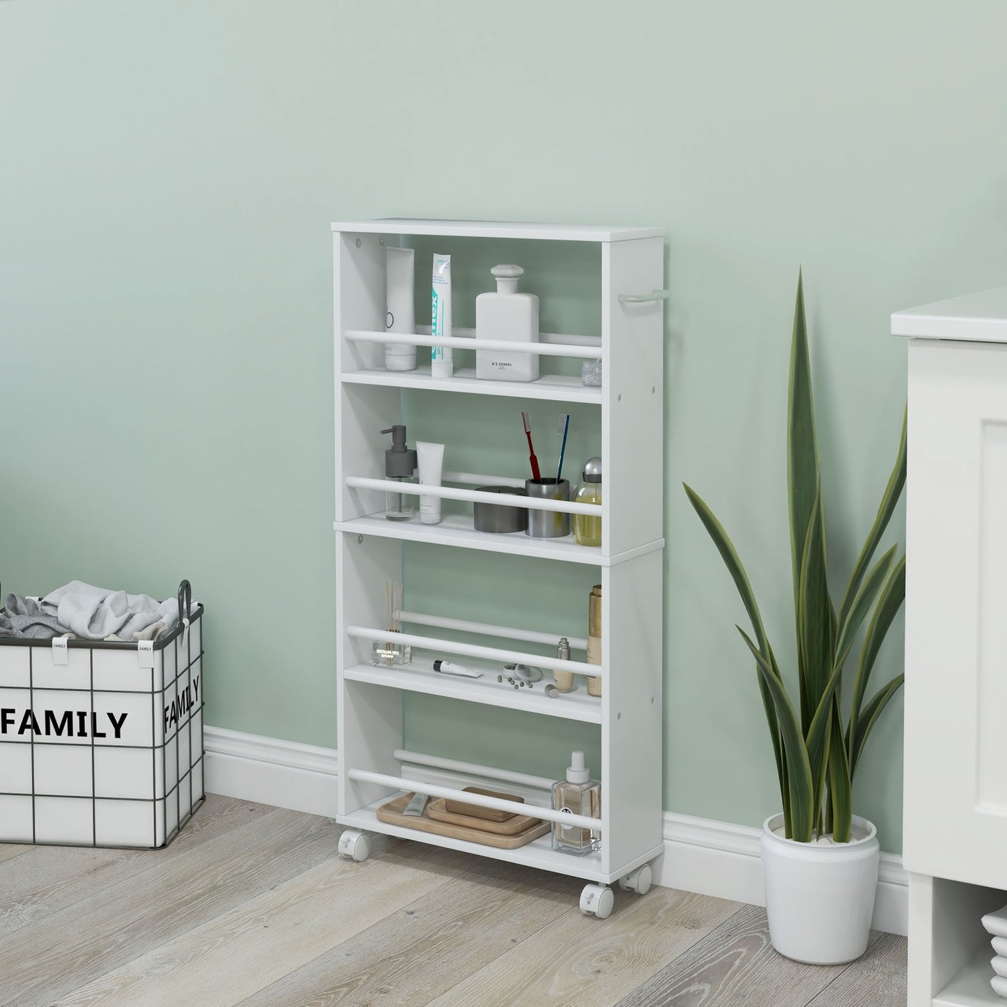 4 Tier Slim Rolling Cart White Kitchen Storage Organizer