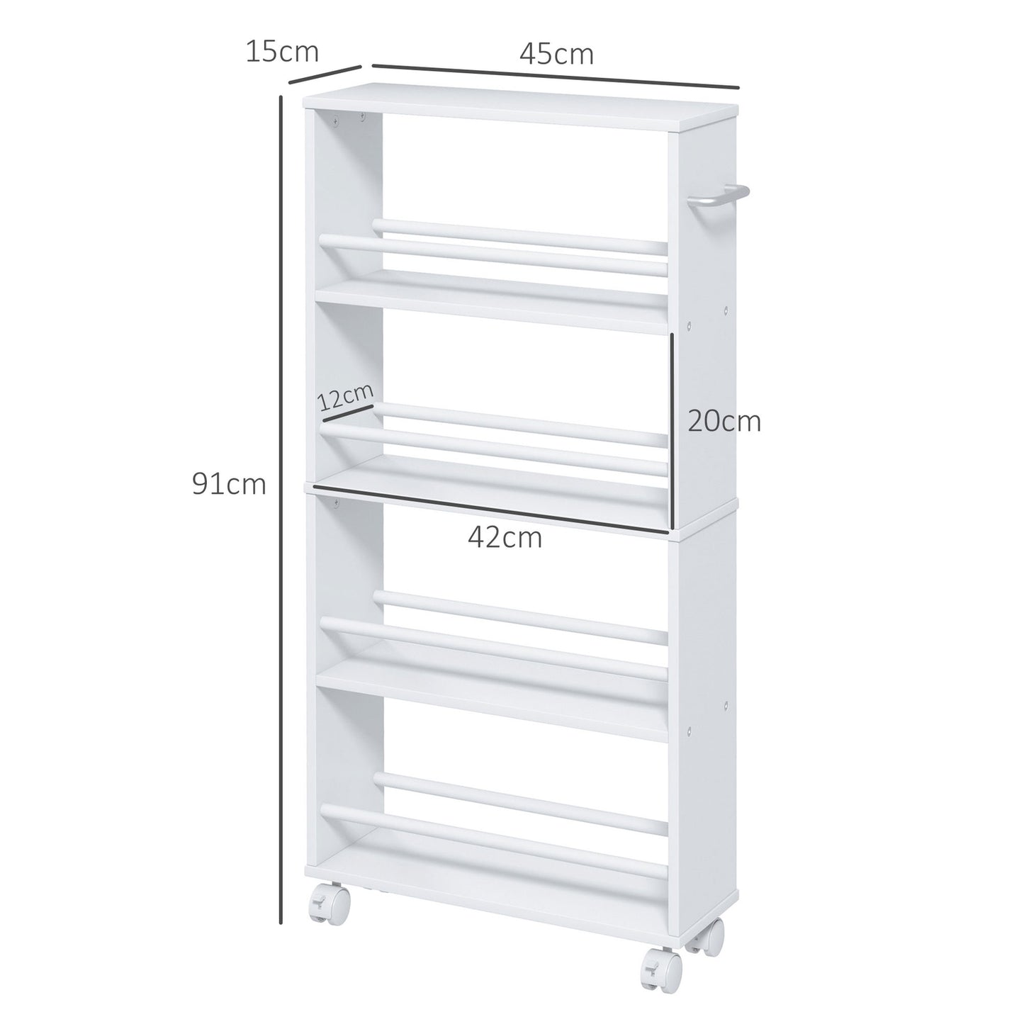 4 Tier Slim Rolling Cart White Kitchen Storage Organizer