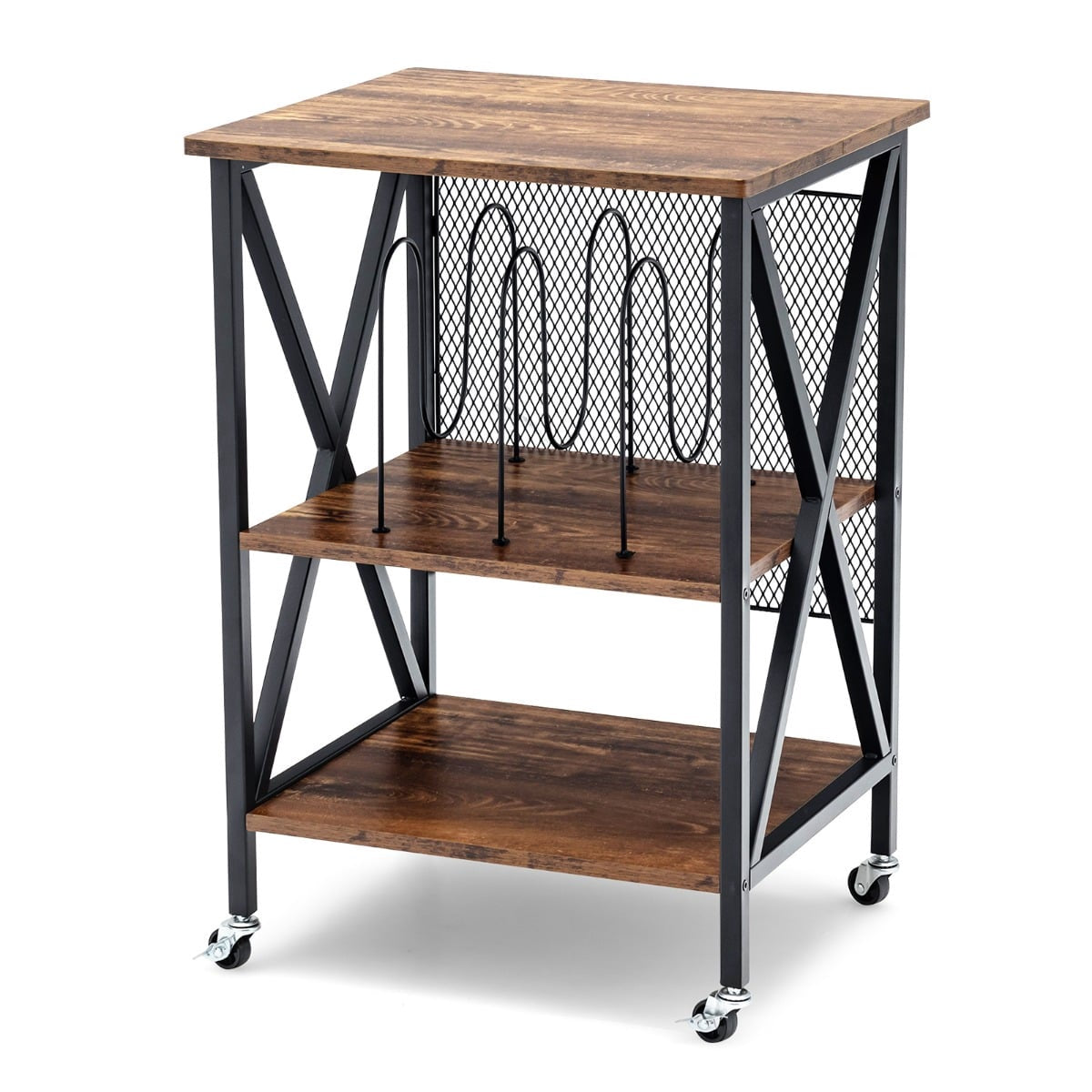 Rolling Vinyl Record Stand, 3 Shelves, 52x45x75 cm, Brown