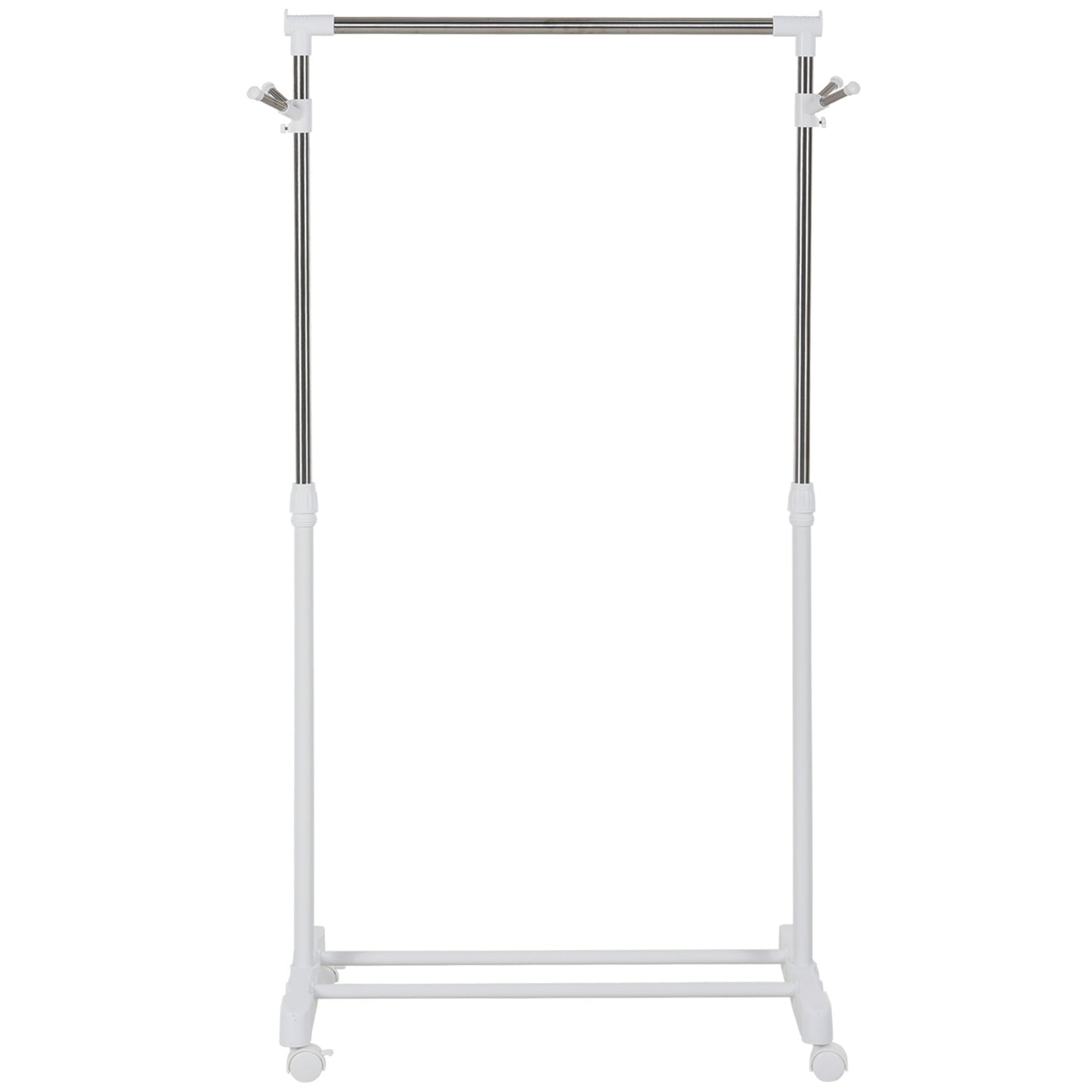 Rolling coat rack, height-adjustable, with lower shelf, 4 wheels, white