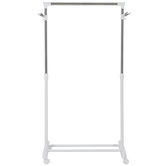 Rolling coat rack, height-adjustable, with lower shelf, 4 wheels, white