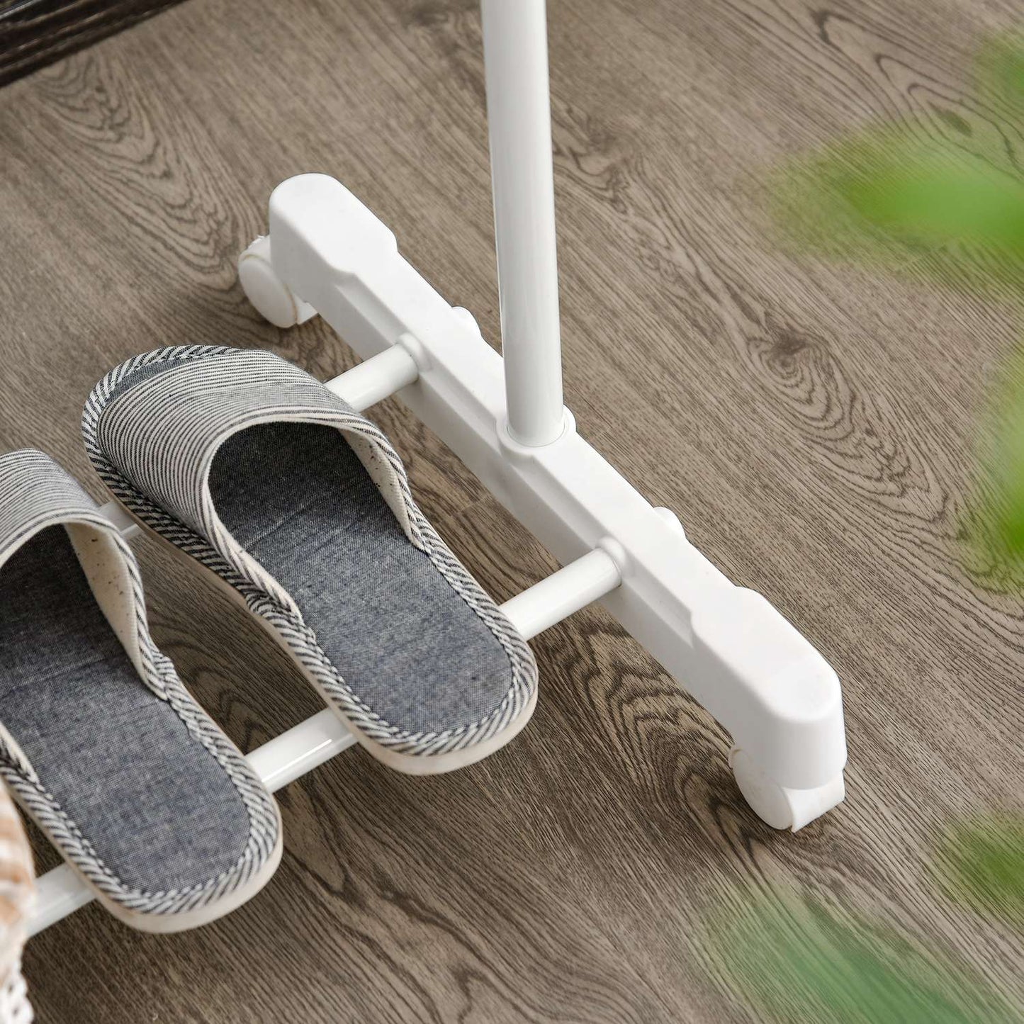Rolling coat rack, height-adjustable, with lower shelf, 4 wheels, white