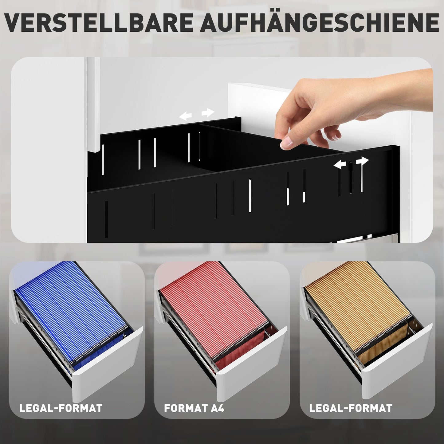 White mobile filing cabinet in steel with 3 lockable drawers