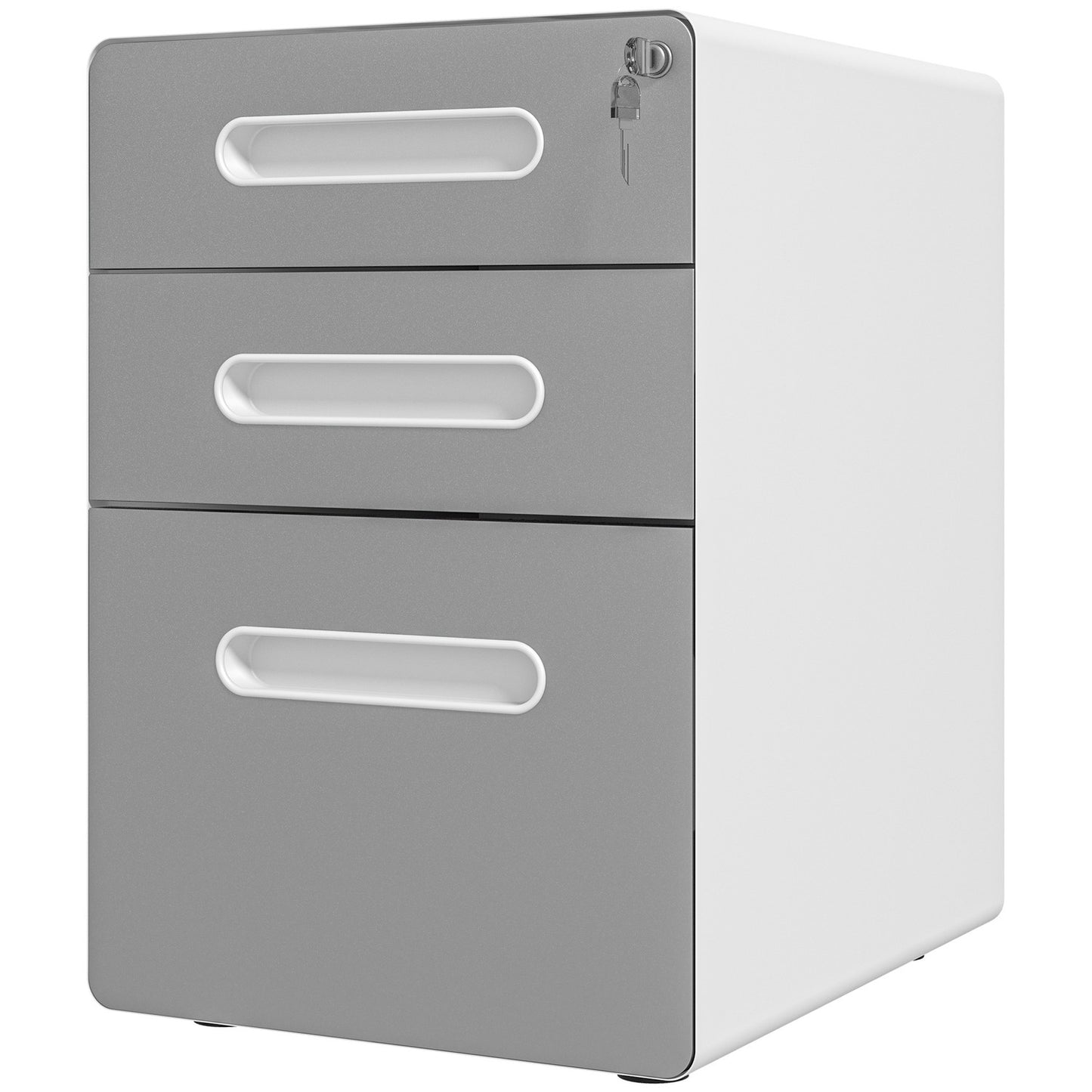 Mobile filing cabinet, lockable with 3 drawers, light grey