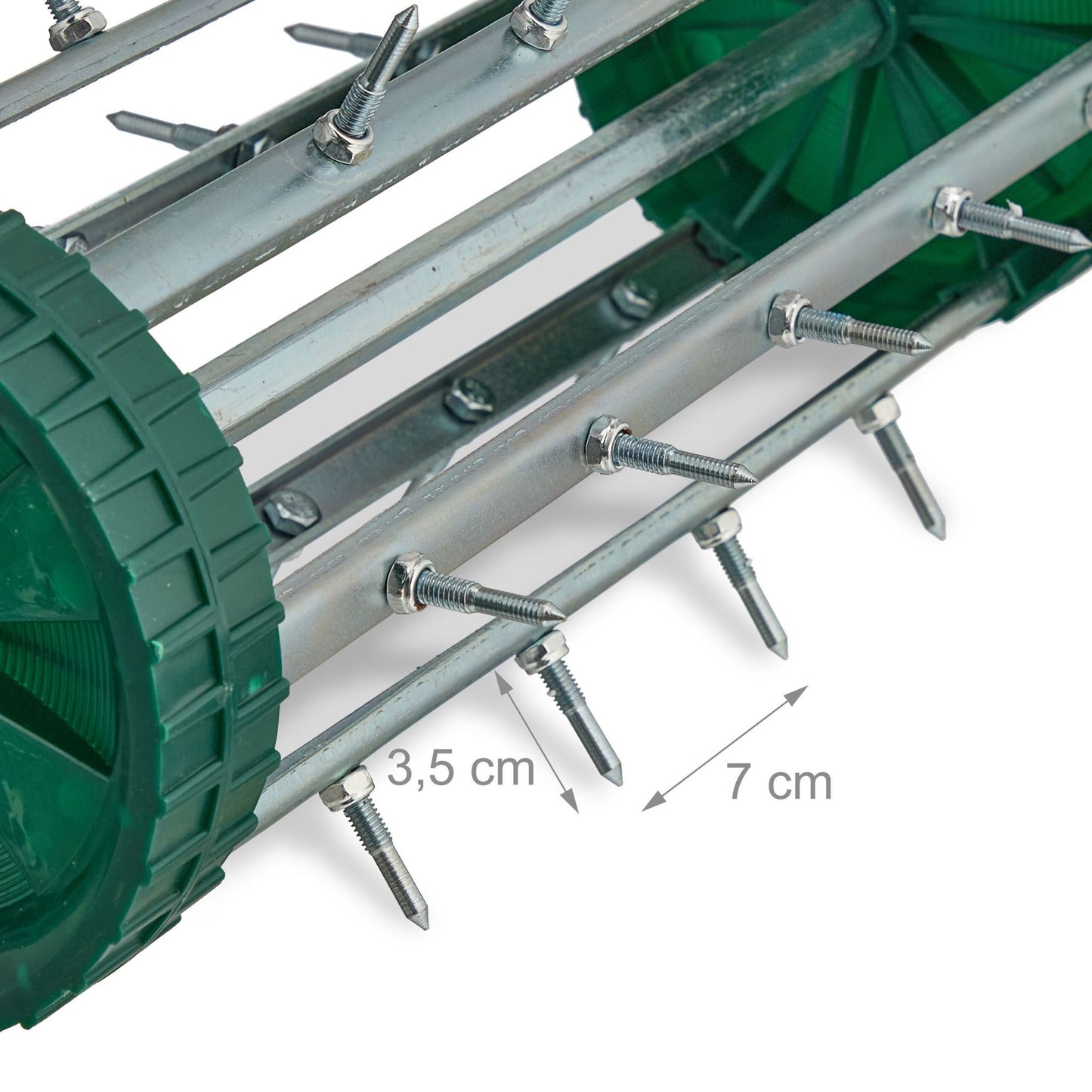 Rolling lawn aerator with handle
