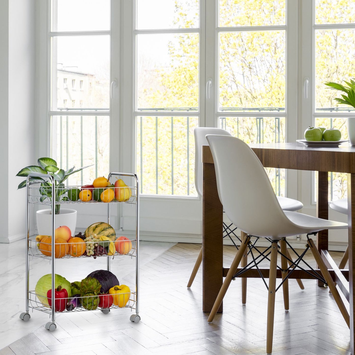 Rolling shelf in metal