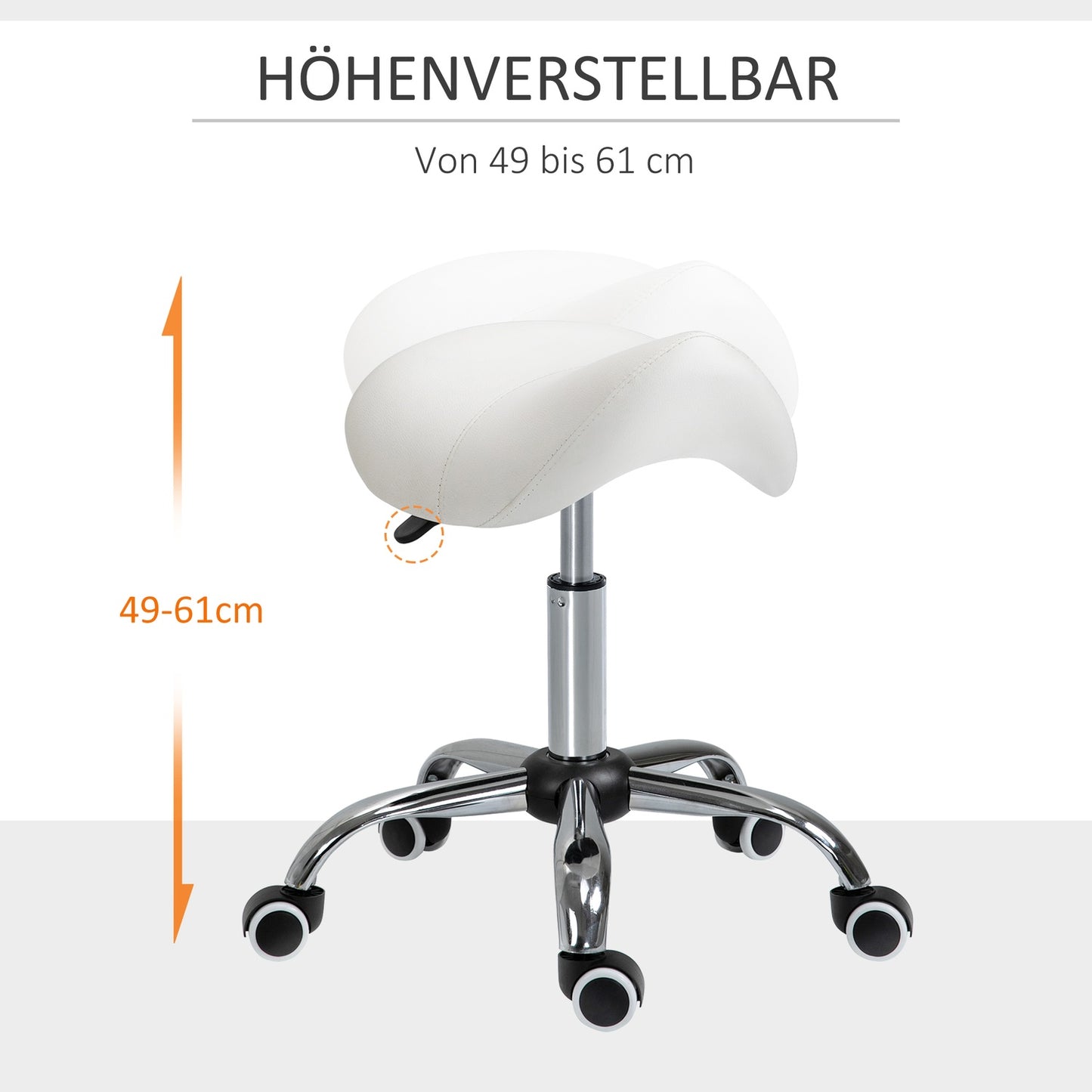 Height-adjustable white saddle Work stool, padded