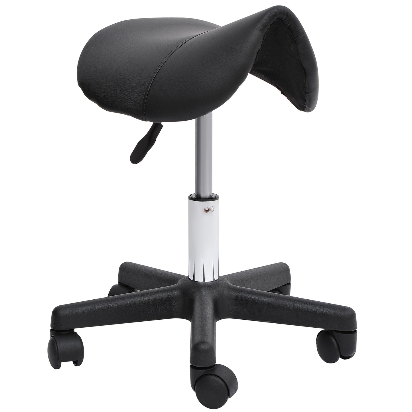 Height-adjustable swivel work stool, synthetic leather, black