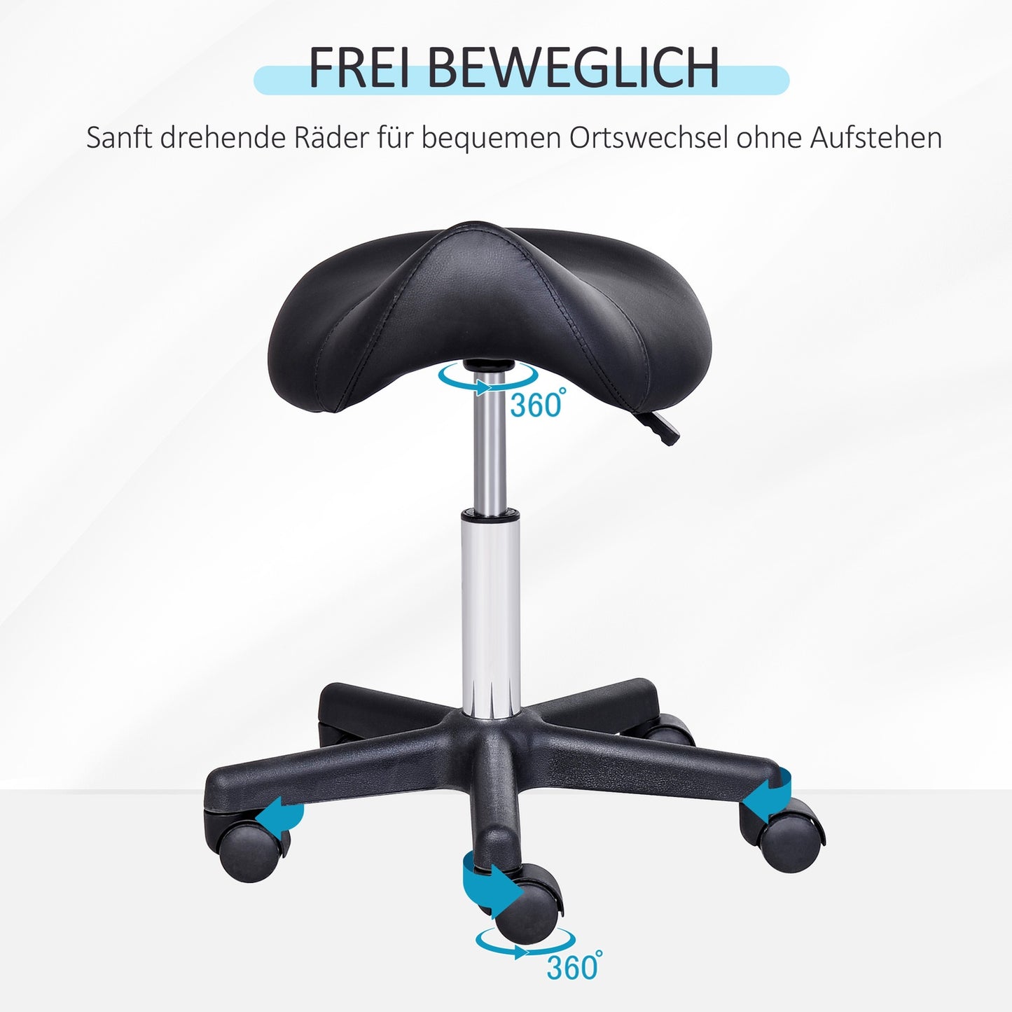 Height-adjustable swivel work stool, synthetic leather, black