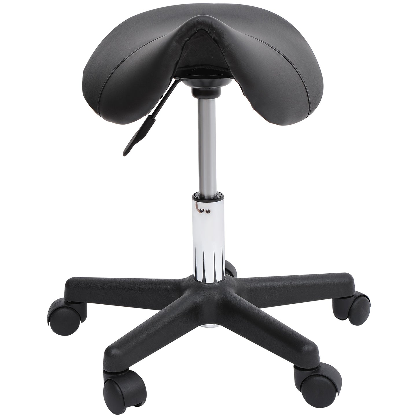 Height-adjustable swivel work stool, synthetic leather, black