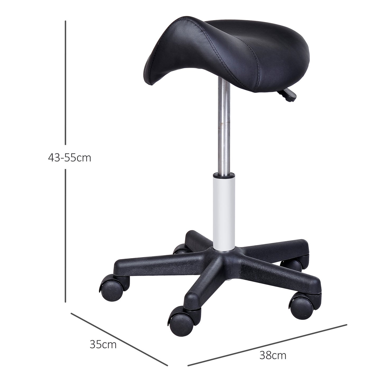 Height-adjustable swivel work stool, synthetic leather, black