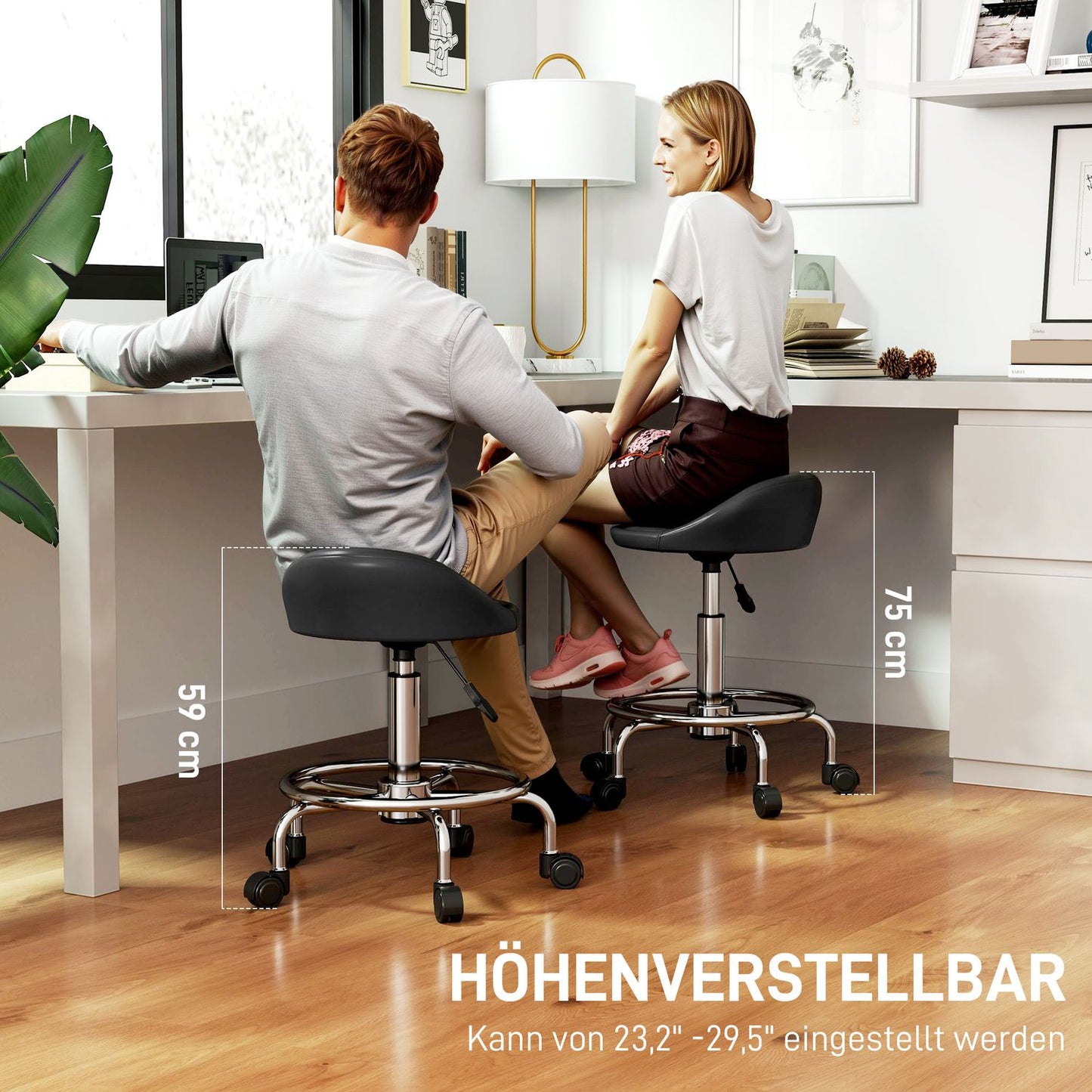 Adjustable height Swivel stool with backrest, black, 59-75 cm