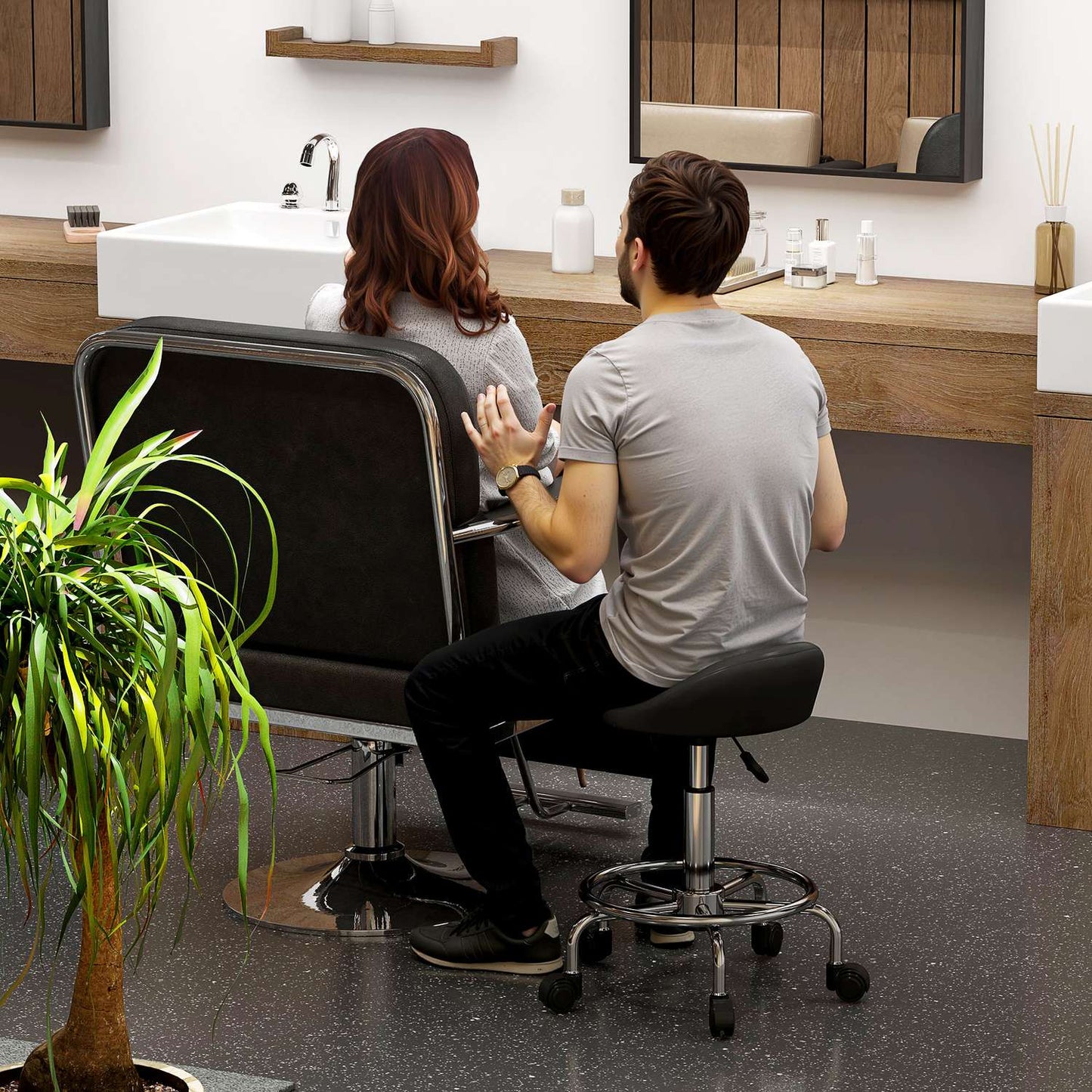 Adjustable height Swivel stool with backrest, black, 59-75 cm