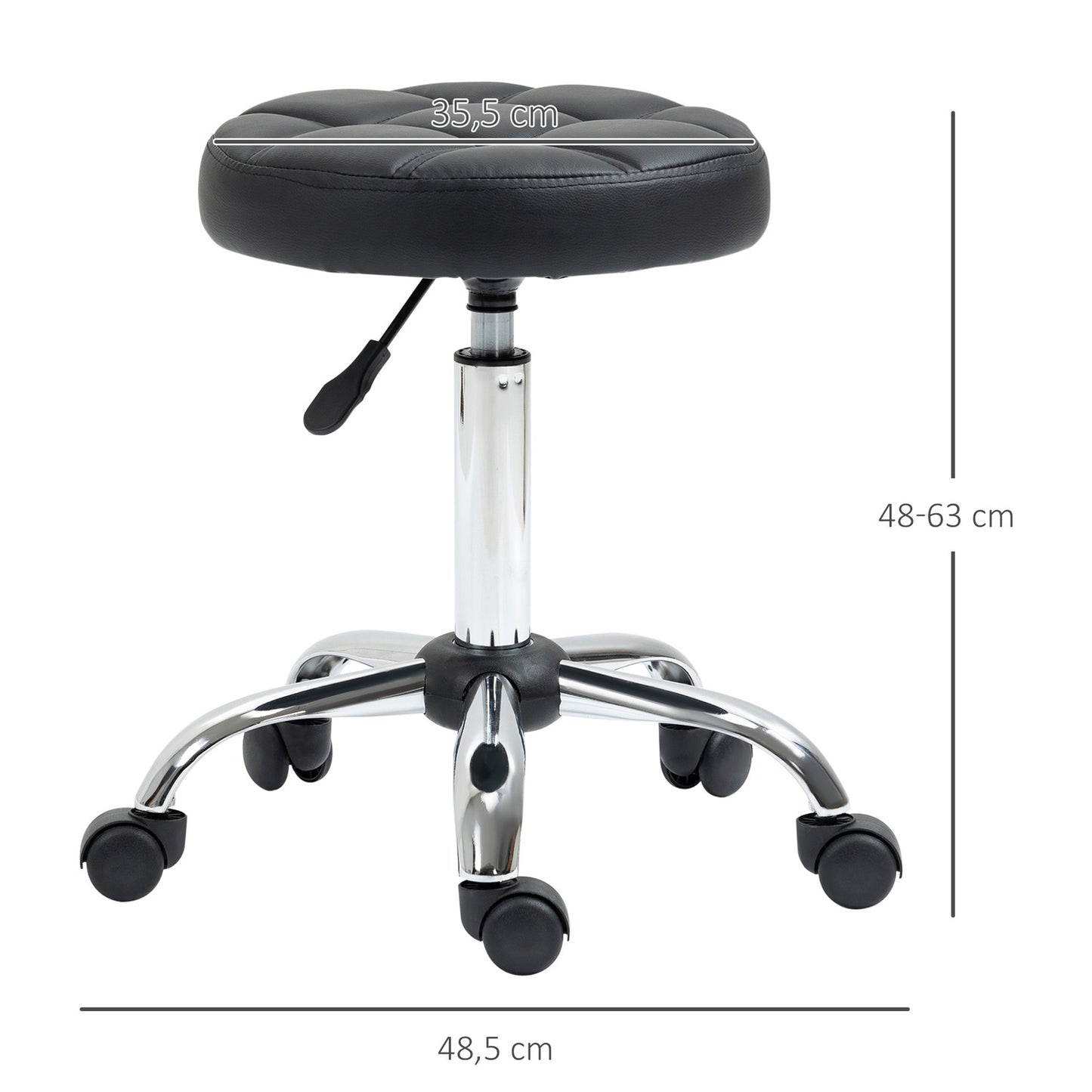 Height-adjustable salon stool in black artificial leather
