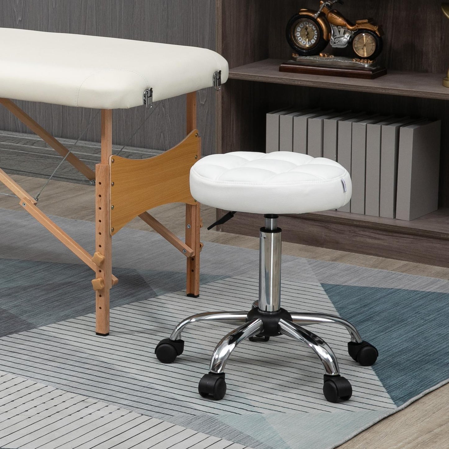 Adjustable white rotating stool in artificial leather - office and salon