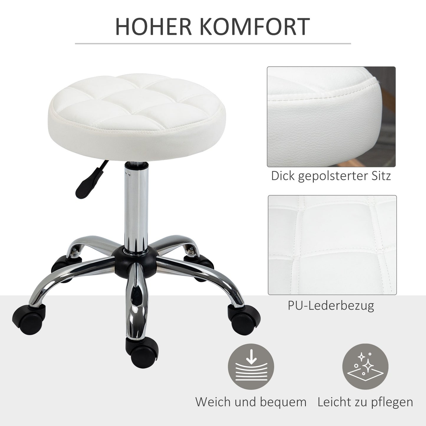 Adjustable white rotating stool in artificial leather - office and salon