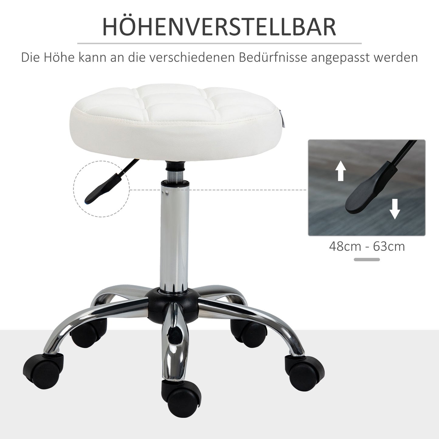 Adjustable white rotating stool in artificial leather - office and salon