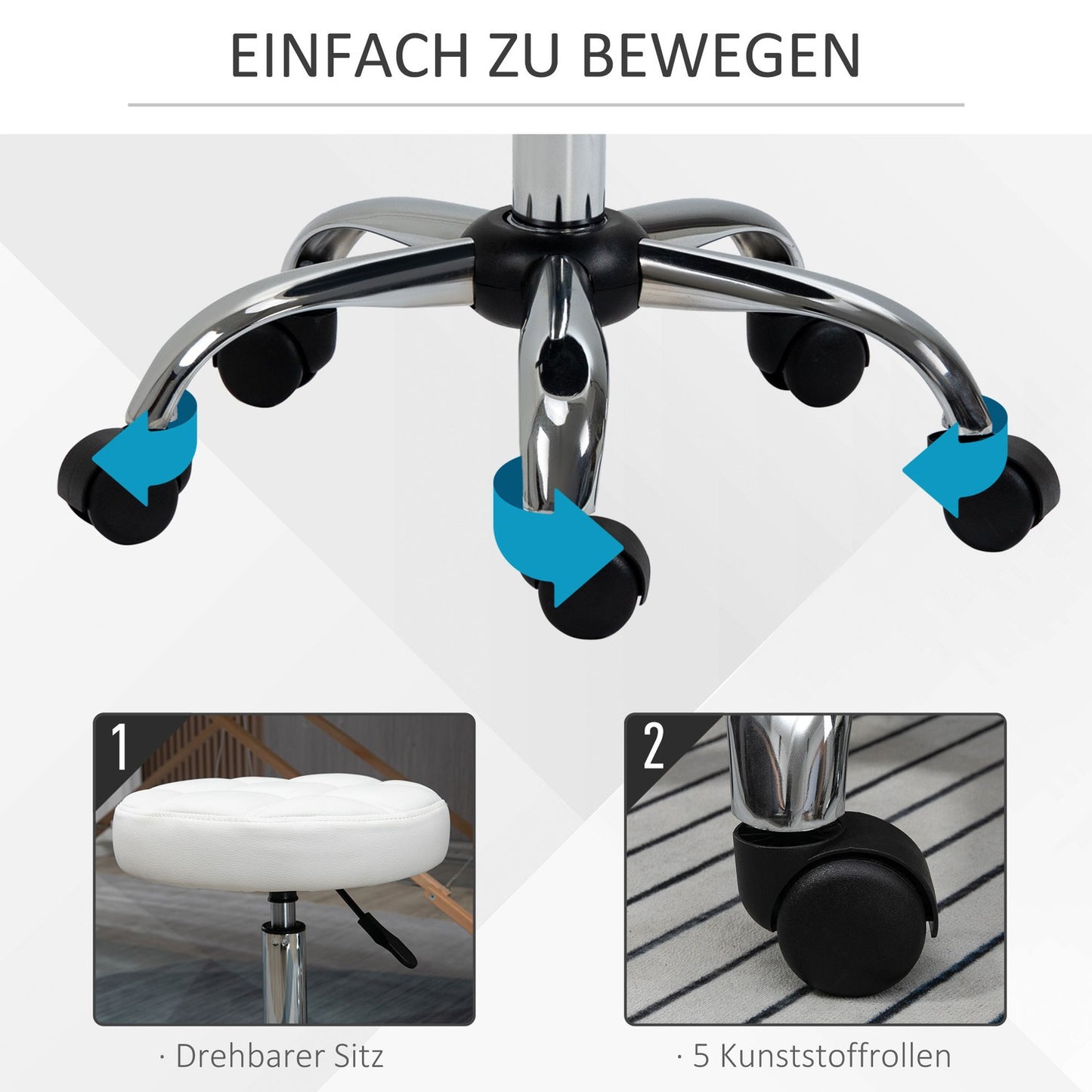 Adjustable white rotating stool in artificial leather - office and salon