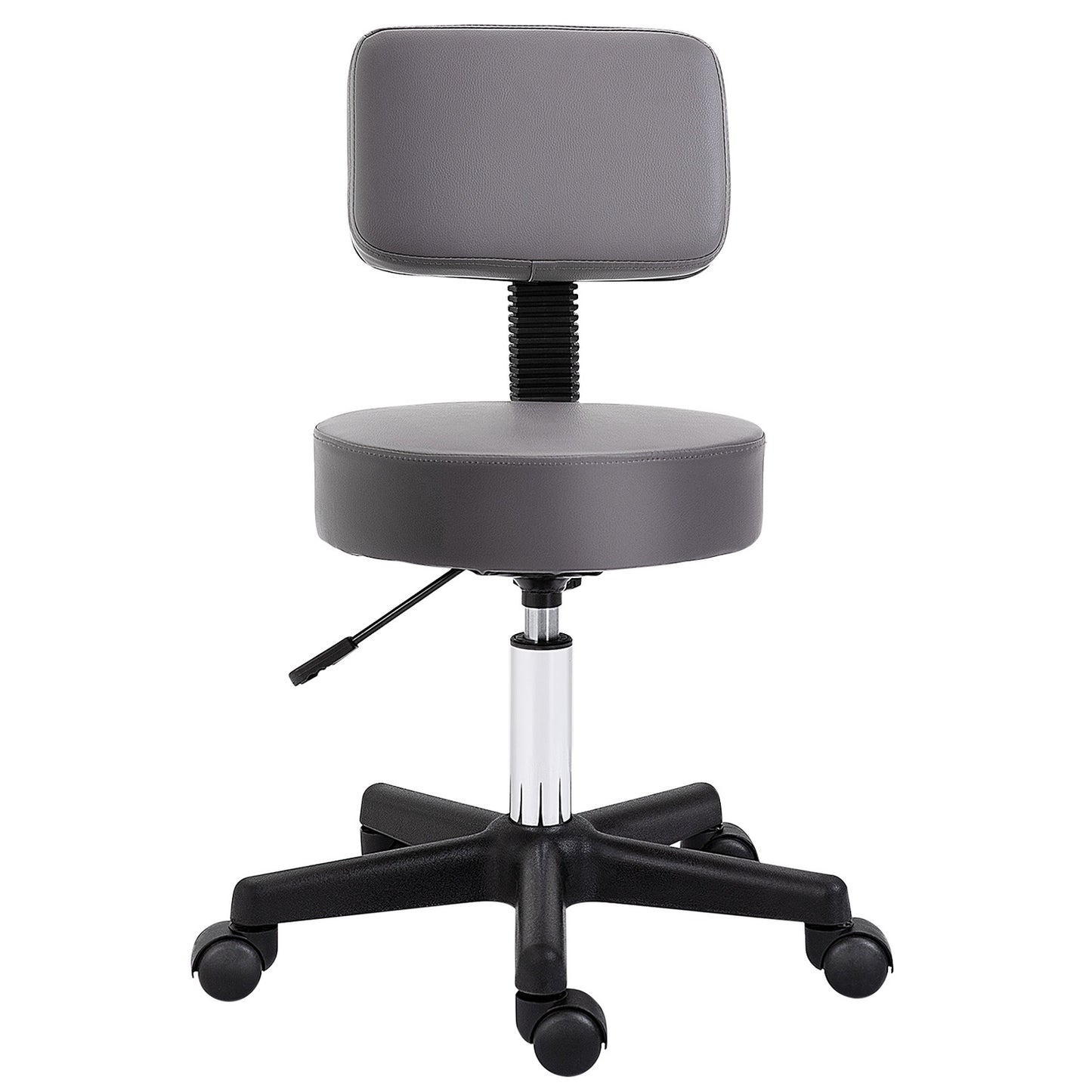 Height-adjustable rotating stool in gray artificial leather