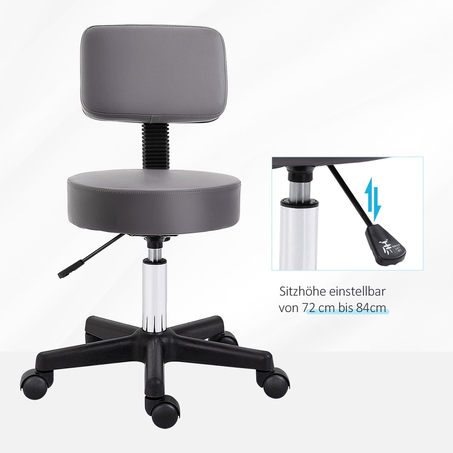 Height-adjustable rotating stool in gray artificial leather