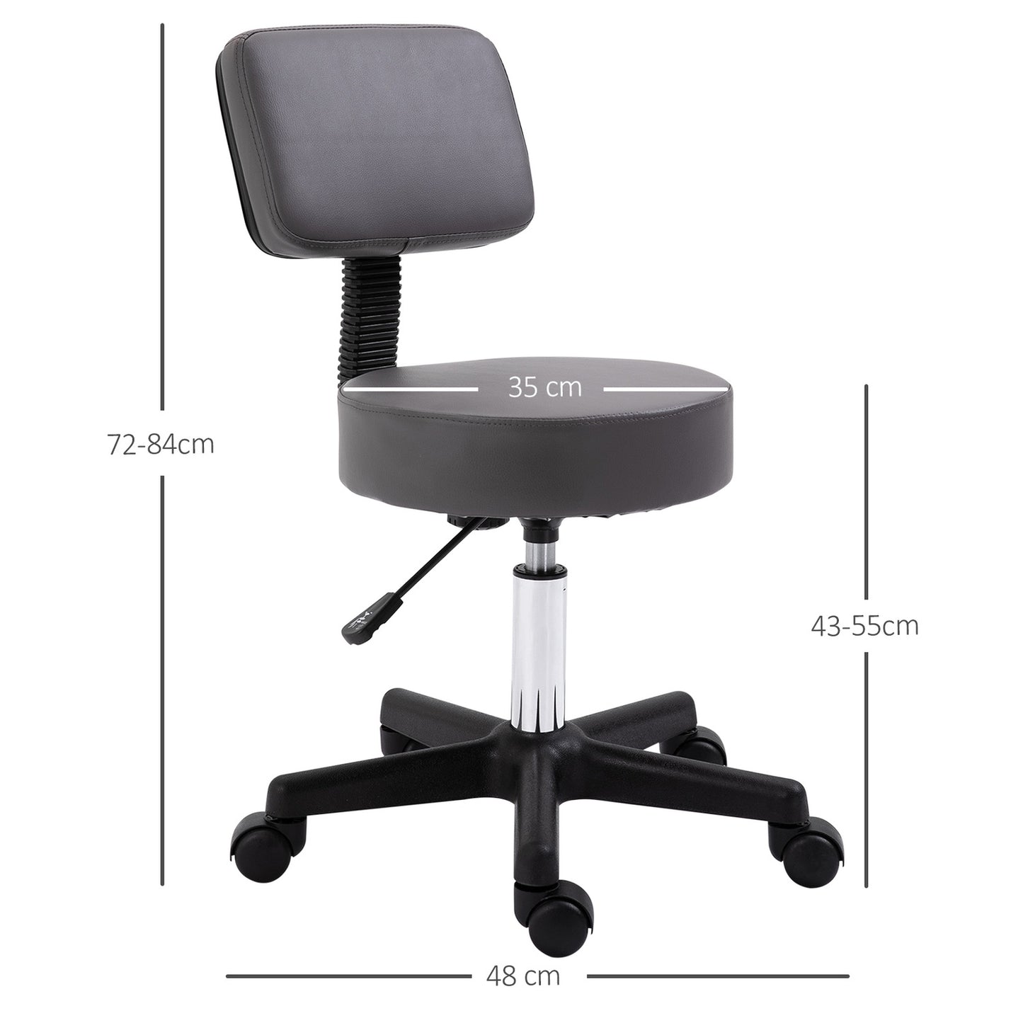 Height-adjustable rotating stool in gray artificial leather