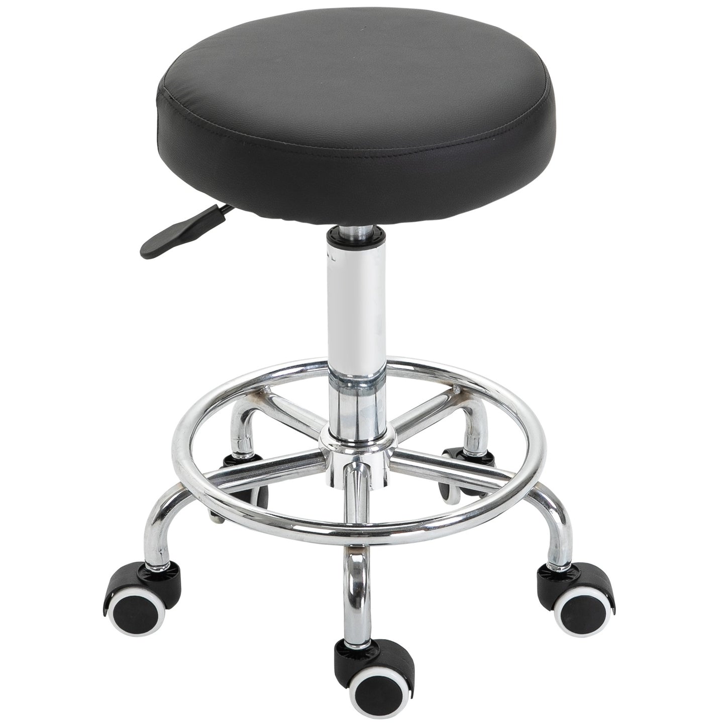 Height-adjustable swivel salon stool with wheels, black