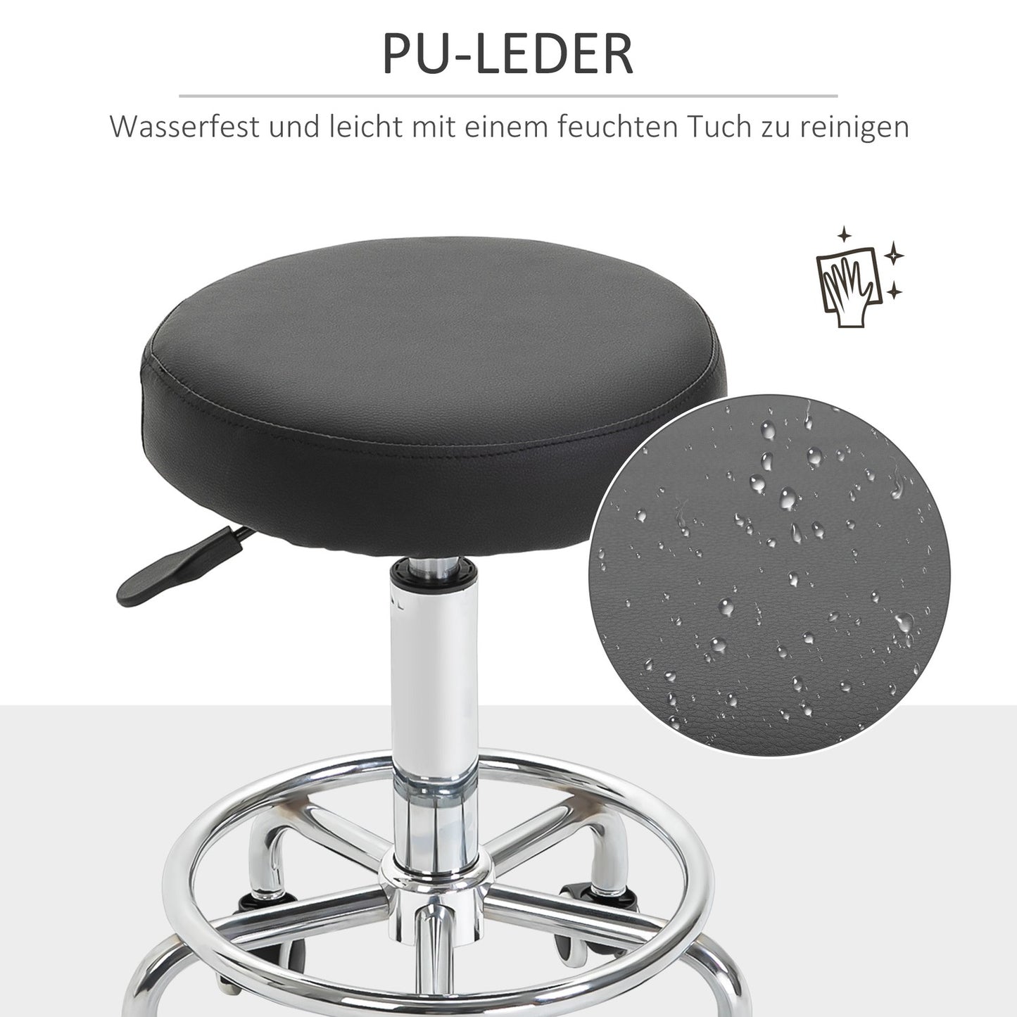 Height-adjustable swivel salon stool with wheels, black