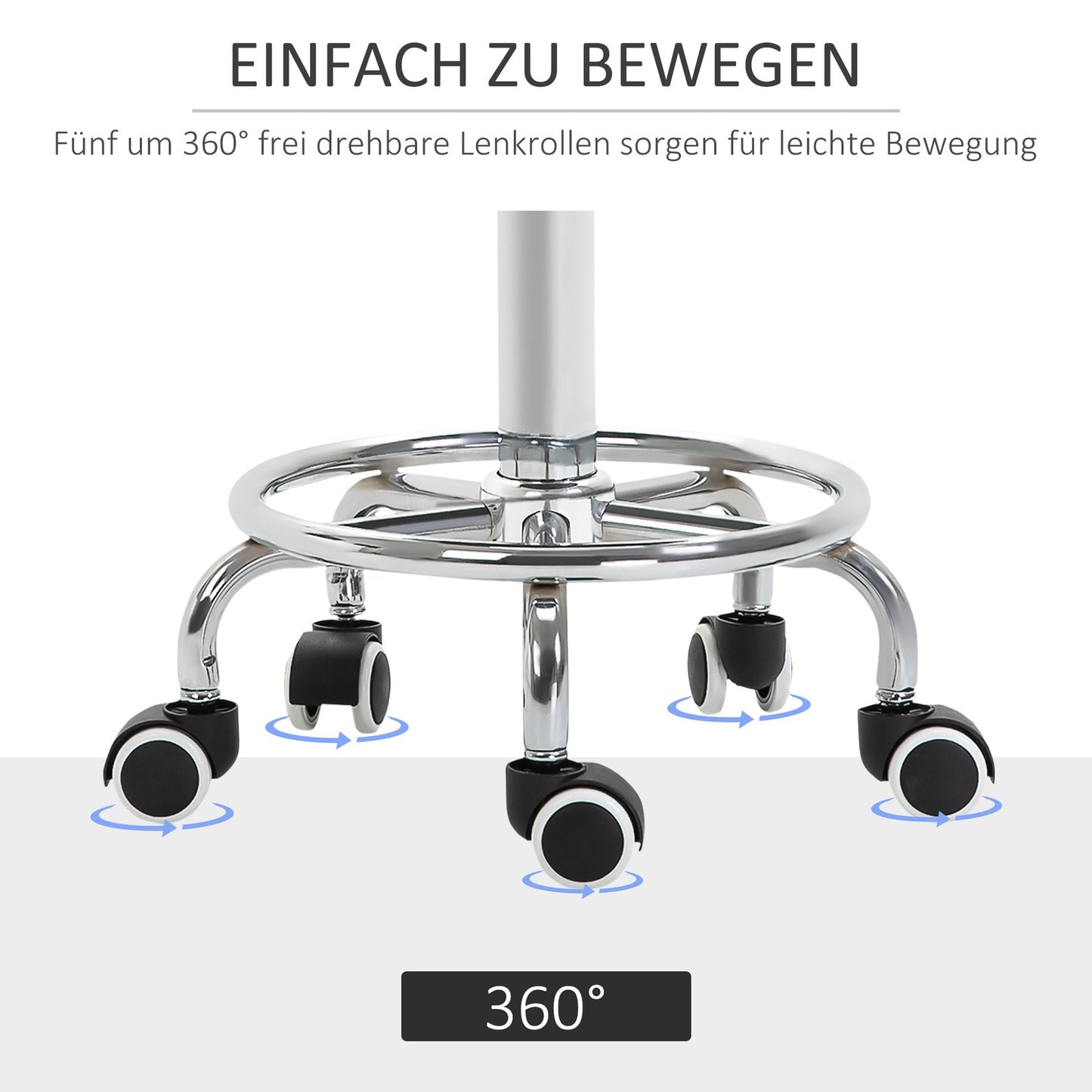 Height-adjustable swivel salon stool with wheels, black