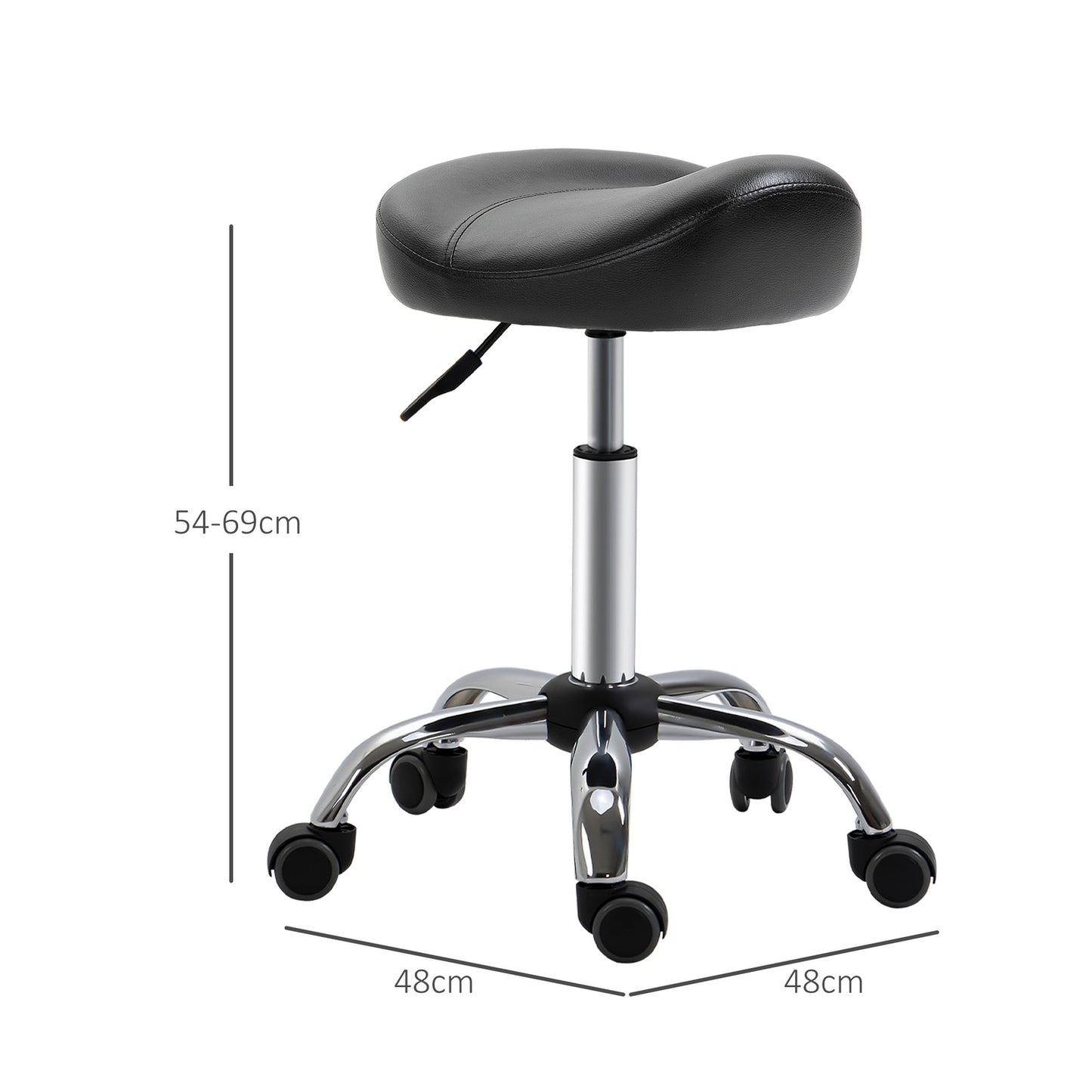 Adjustable rolling stool with wheels, black artificial leather
