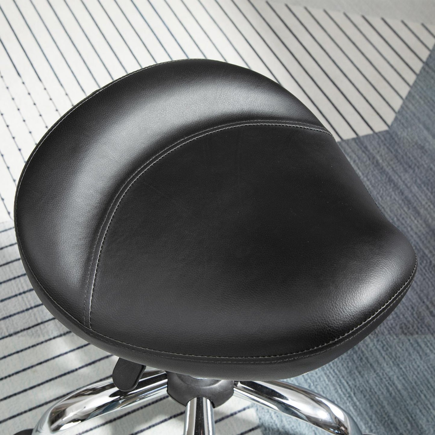 Adjustable rolling stool with wheels, black artificial leather