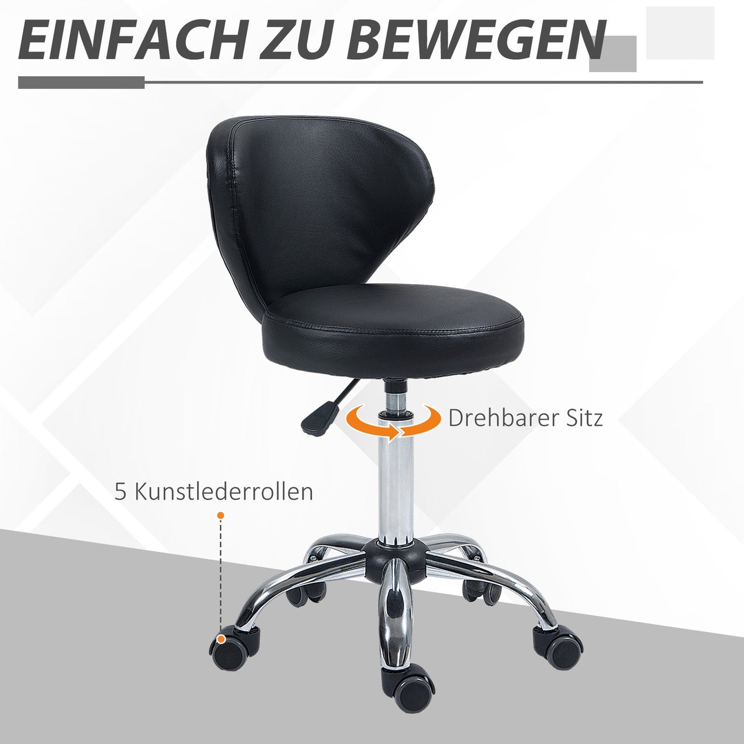 Rotating massage stool - adjustable ergonomic seat, black artificial leather