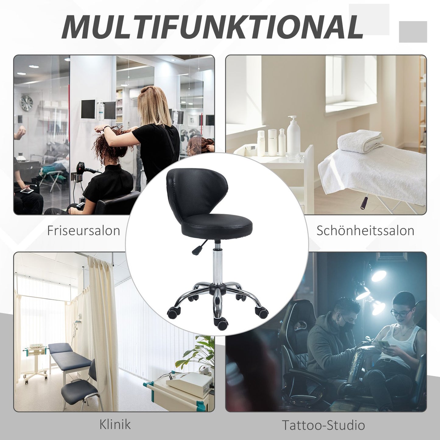Rotating massage stool - adjustable ergonomic seat, black artificial leather