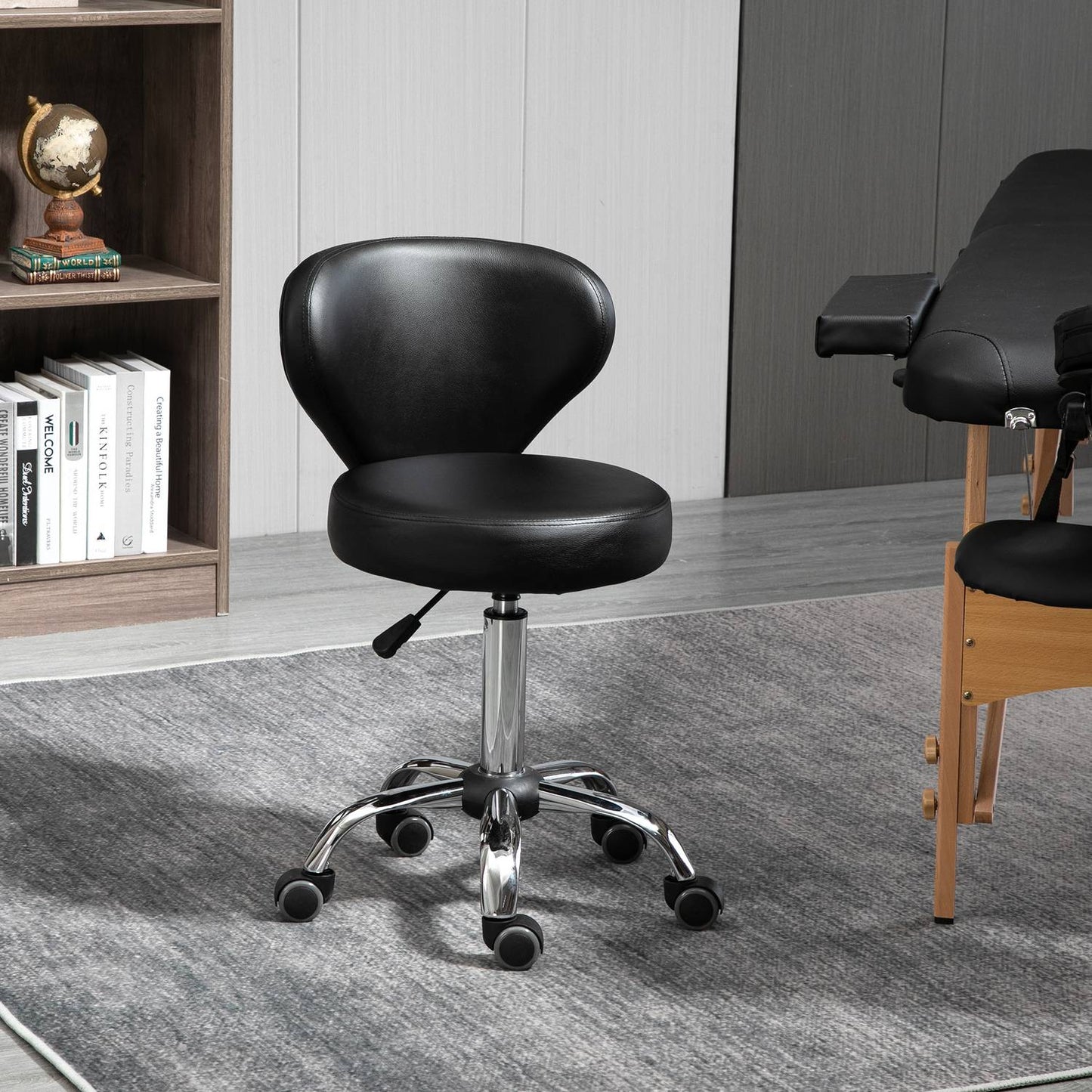 Rotating massage stool - adjustable ergonomic seat, black artificial leather