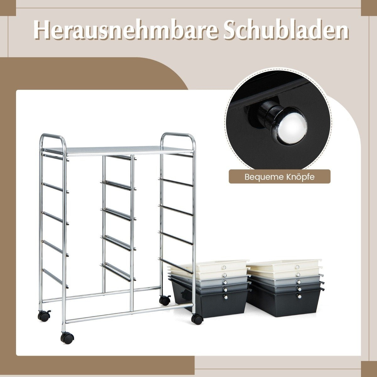Rolling storage cart with 10 drawers sliding cart for tools & office supplies on wheels gray gradient