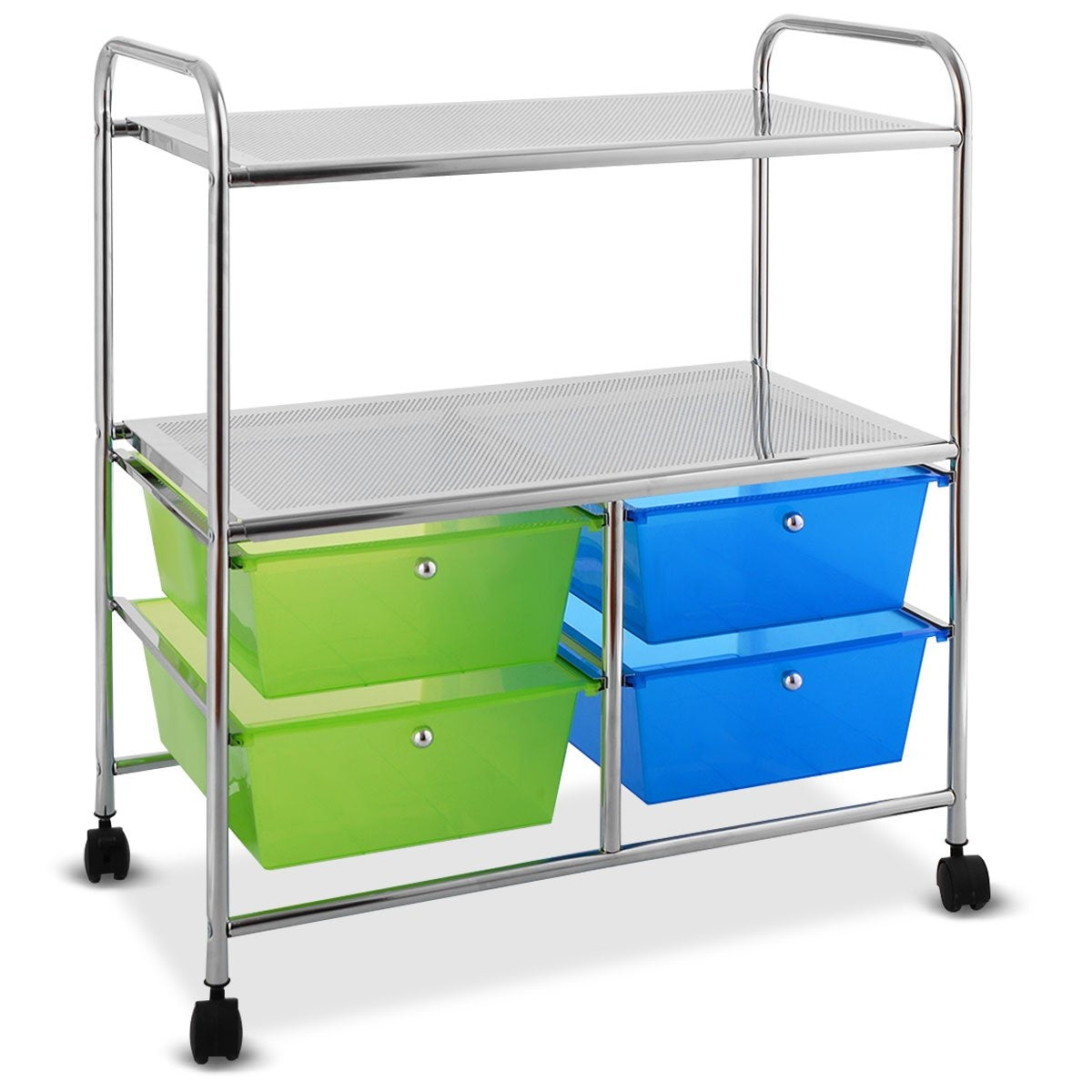 Rolling trolley 4 drawers bathroom rolling container kitchen trolley with wheels 58.5 x 37 x 75 cm blue and green