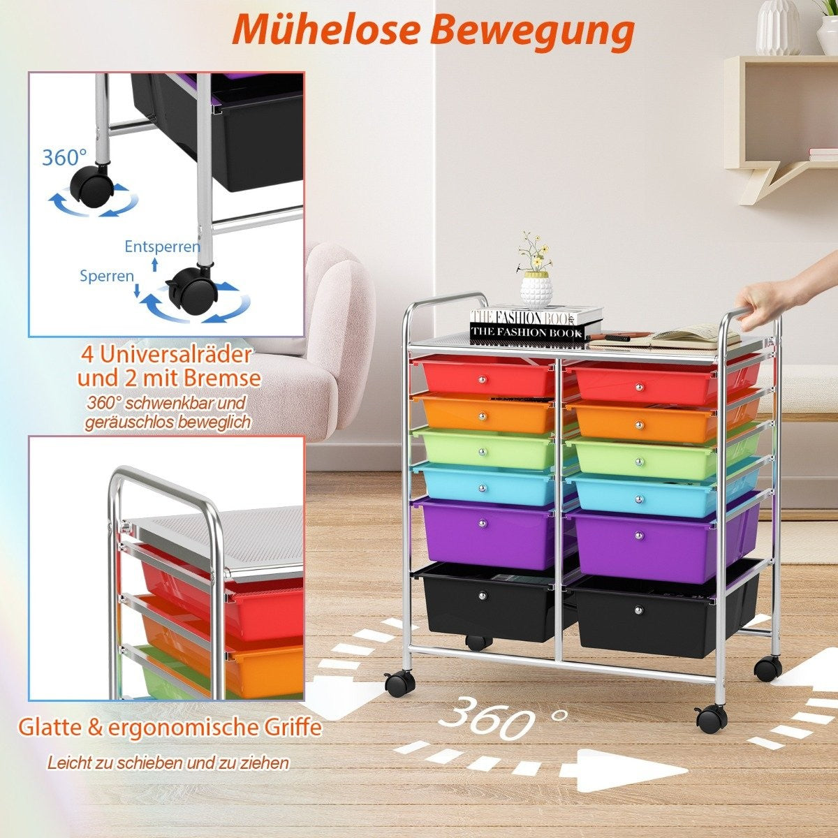 Rolling trolley metal frame rolling container 12 drawers bathroom trolley with brakes multicolored
