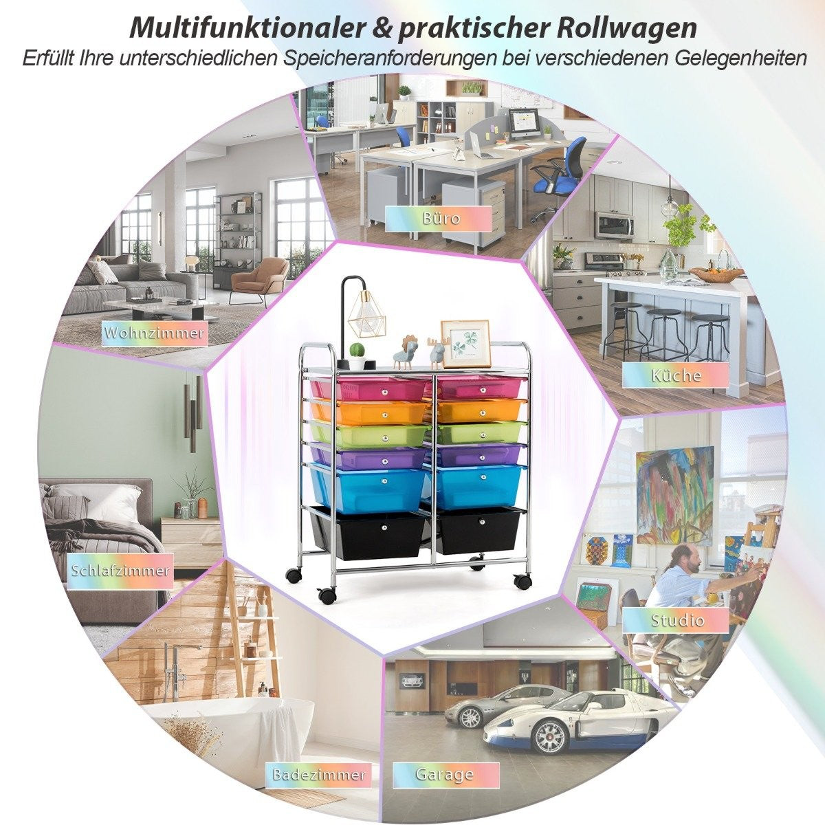 Rolling trolley metal frame rolling container 12 drawers bathroom trolley with brakes side trolley rollable colorful
