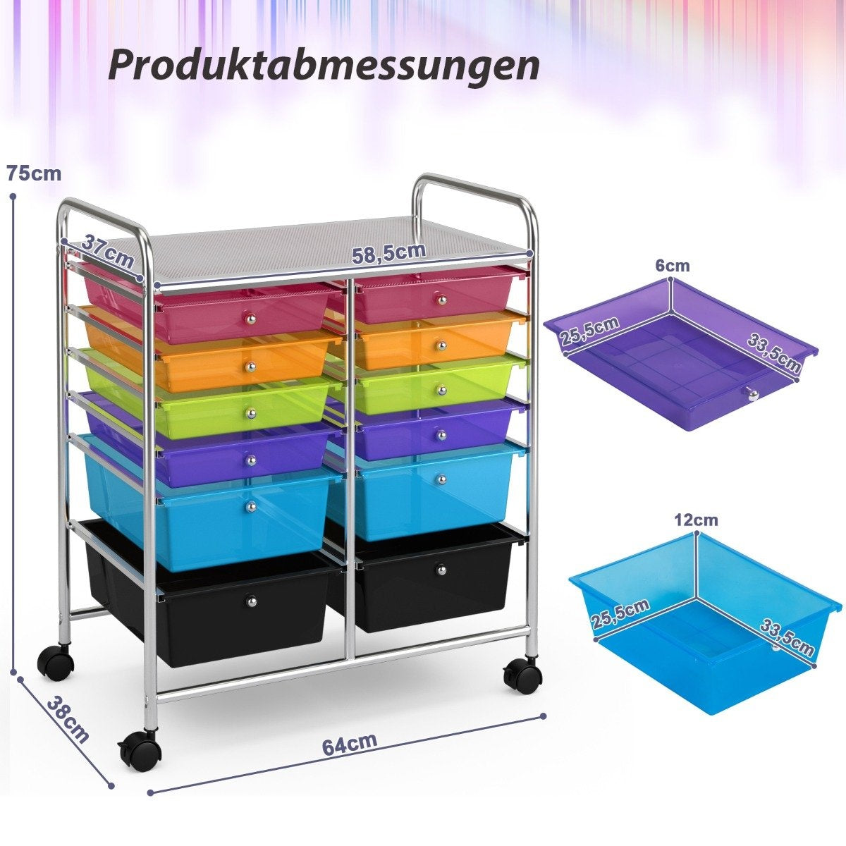 Rolling trolley metal frame rolling container 12 drawers bathroom trolley with brakes side trolley rollable colorful