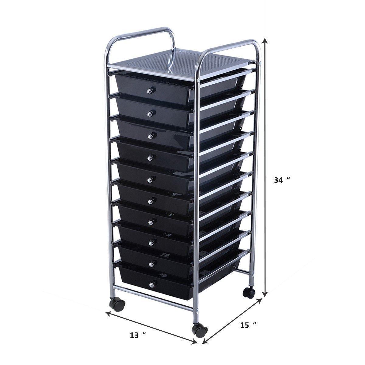 Rolling trolley, rolling container, bathroom trolley, bathroom trolley, side trolley with 10 drawers, black