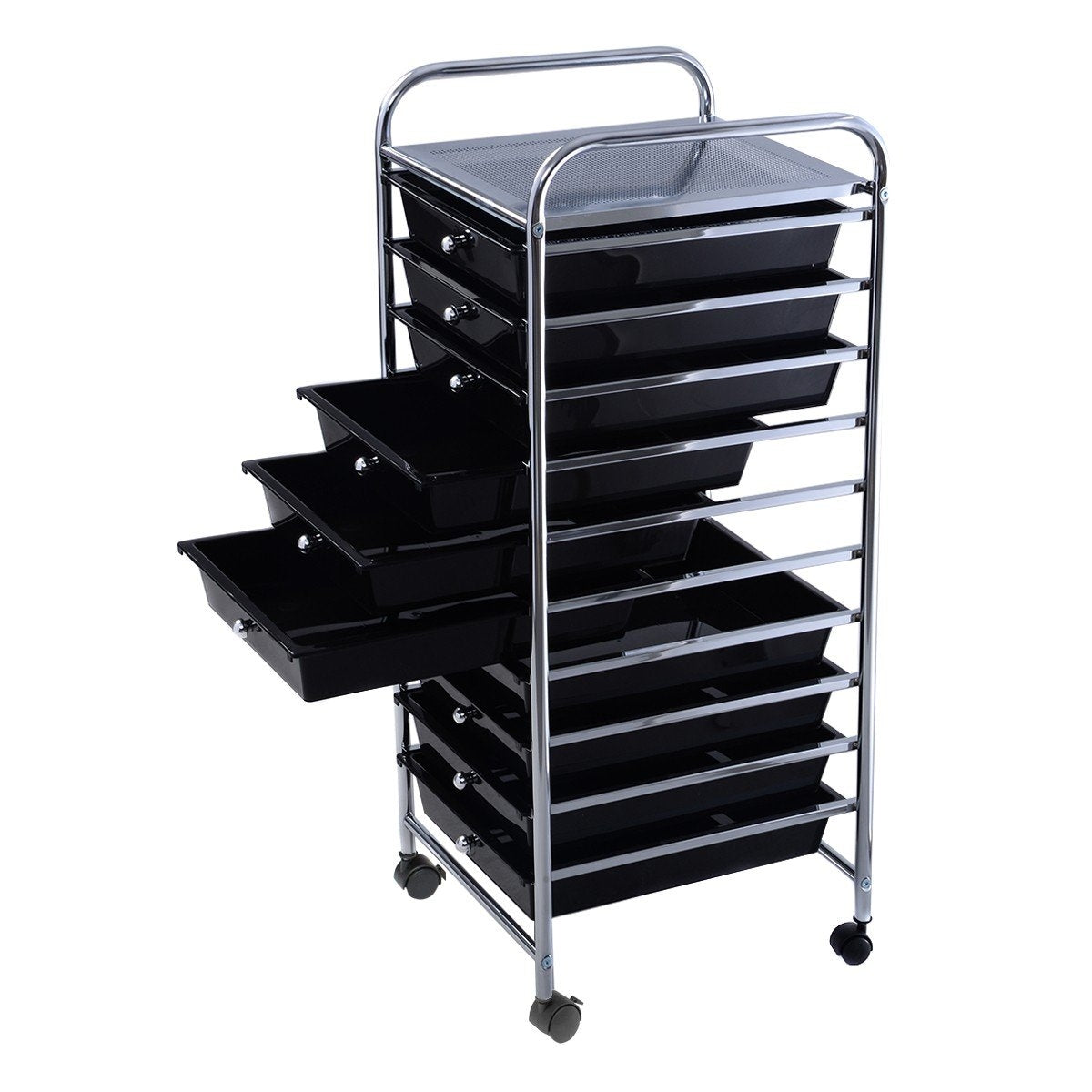 Rolling trolley, rolling container, bathroom trolley, bathroom trolley, side trolley with 10 drawers, black