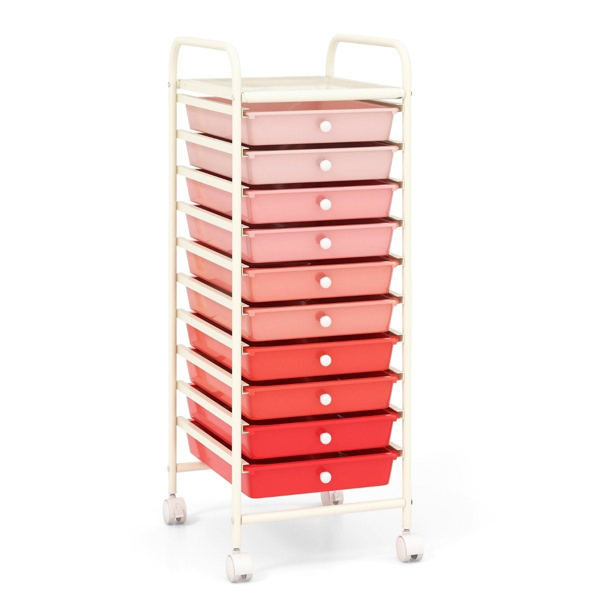 Rolling trolley with 10 stackable drawers roll container bathroom trolley bathroom trolley pink