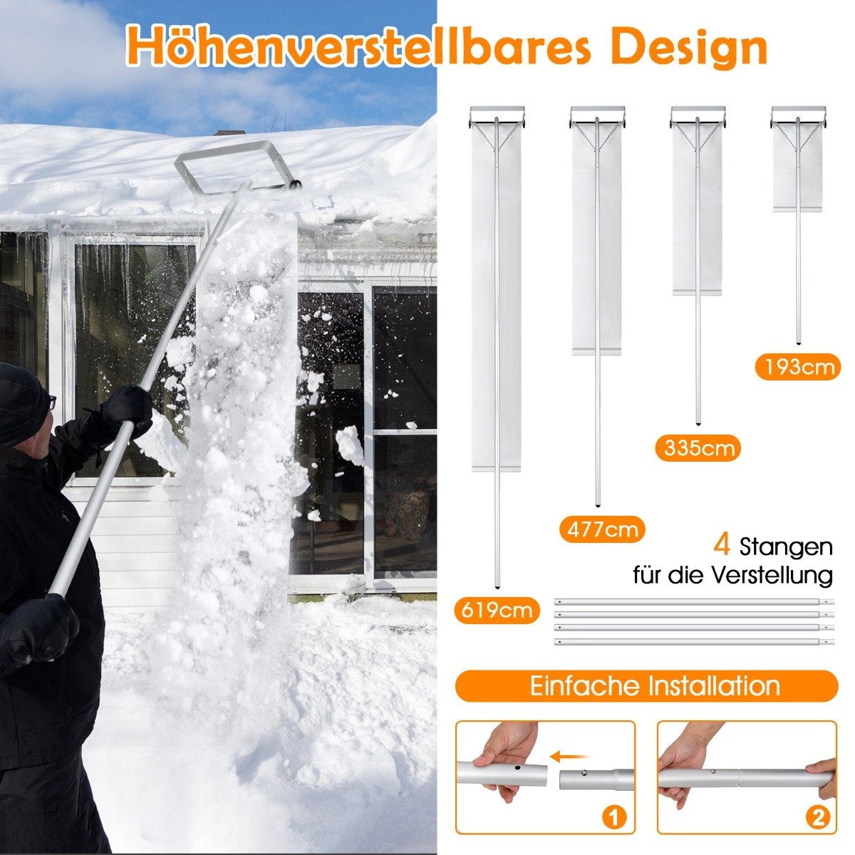 Roof snow clearer with wheels aluminum roof snow shovel snow shovel roof clearer