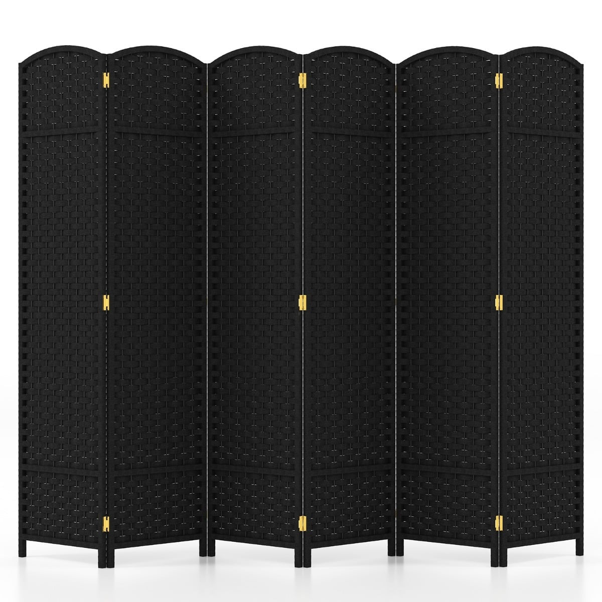 Room Divider, Handwoven Texture, Solid Wood Frame, Black