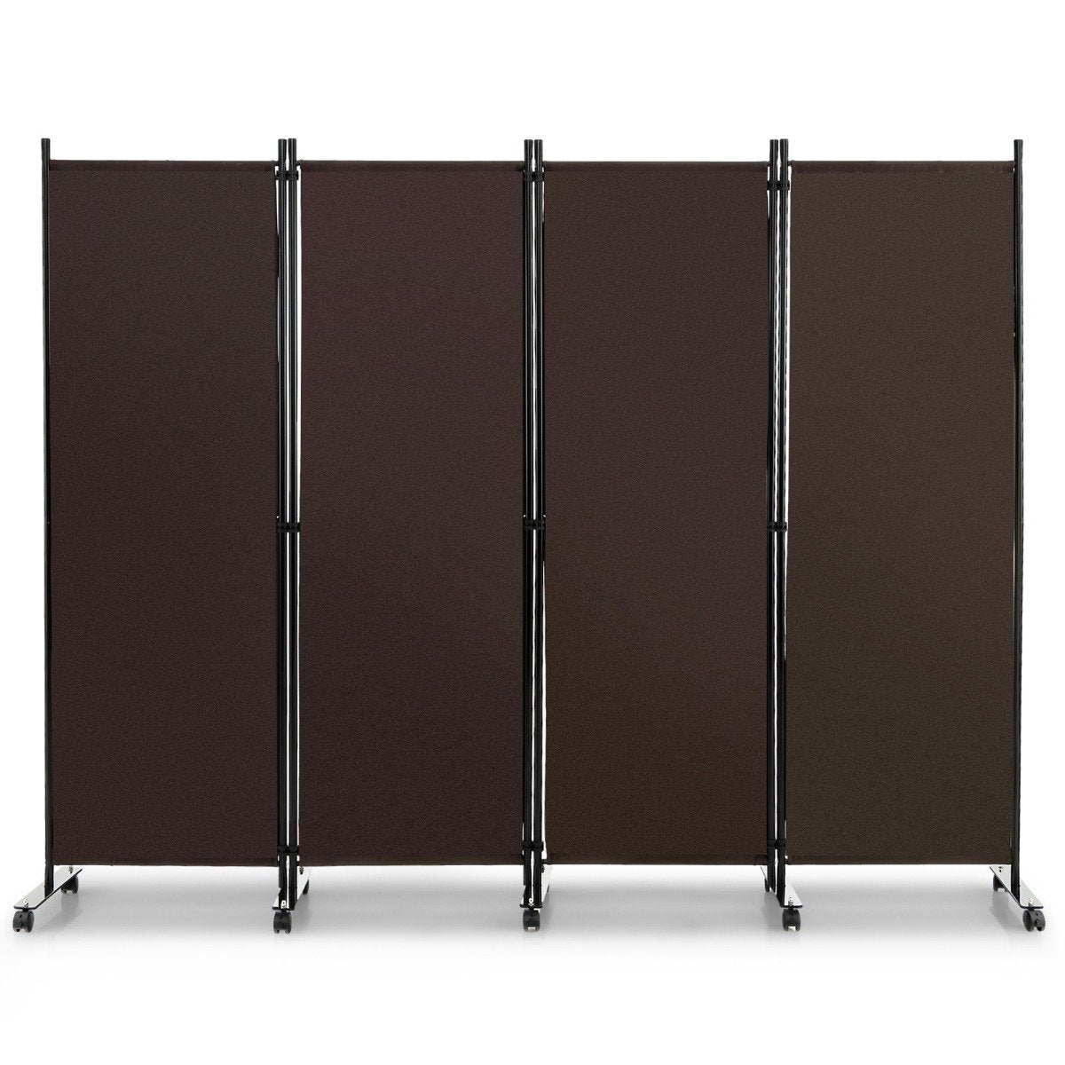 Room Divider with 4 Panels on Wheels 173 cm Tall Rollable Privacy Screen Brown
