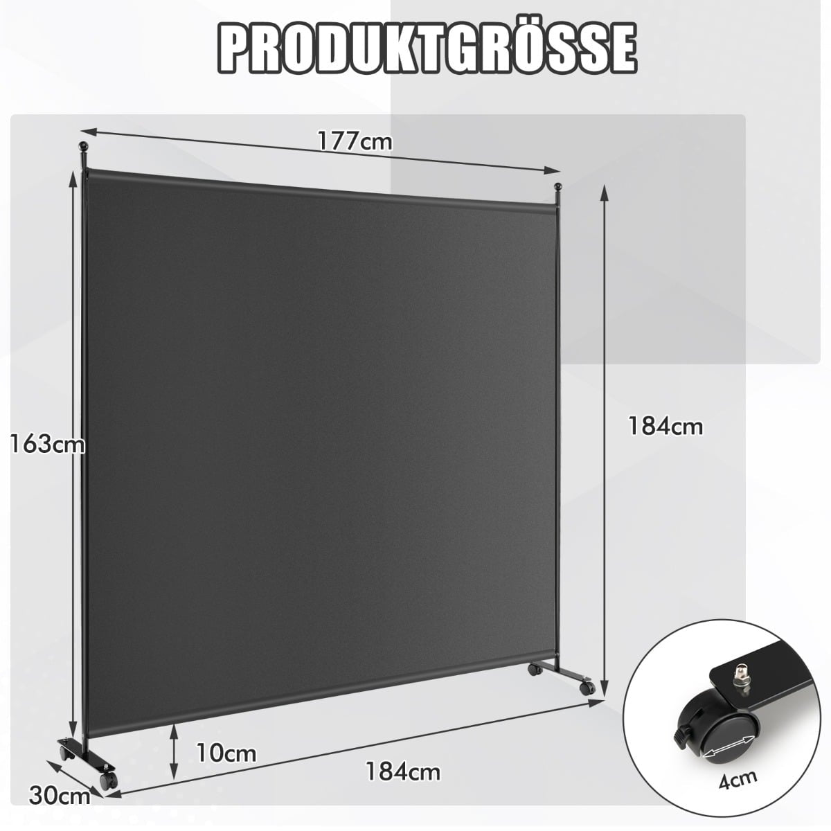 Room Divider with Panel, 184x30x184 cm, Grey