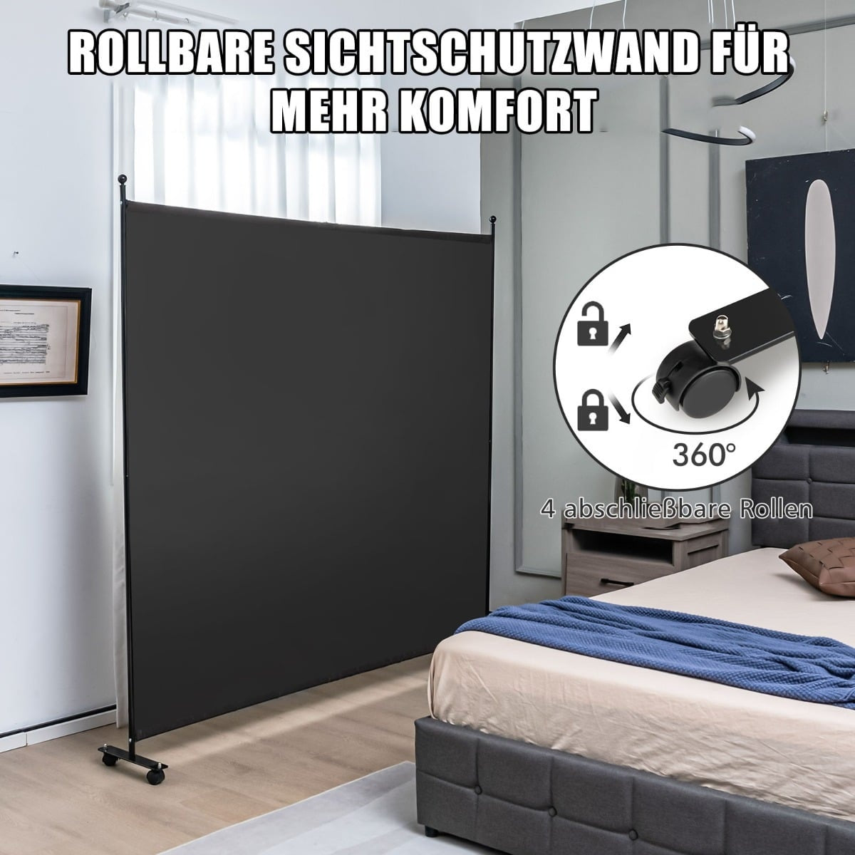Room Divider with Panel, Black, 184 x 30 x 184 cm