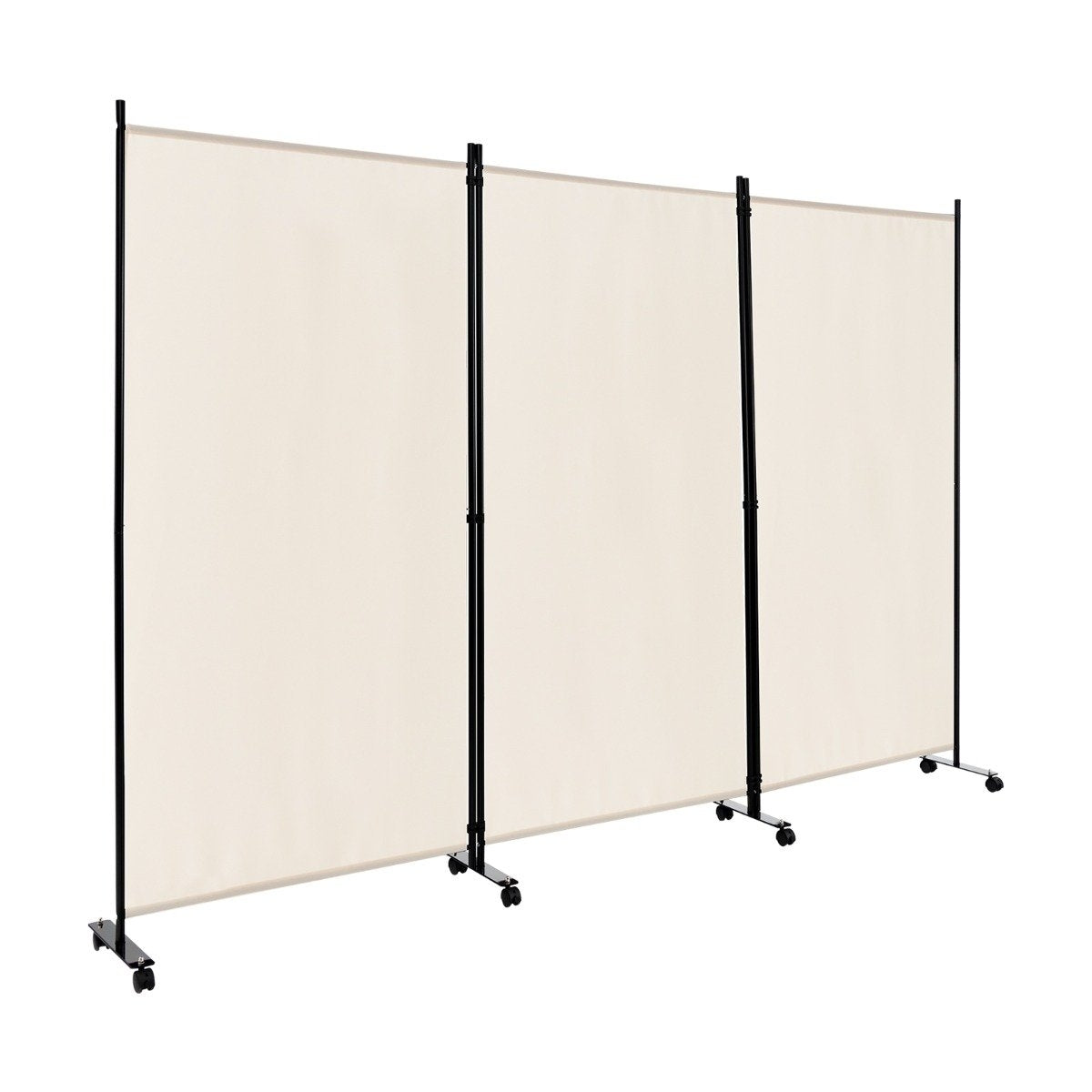 Room Divider with Wheels, 3 Panels, Foldable, Beige, 180 cm