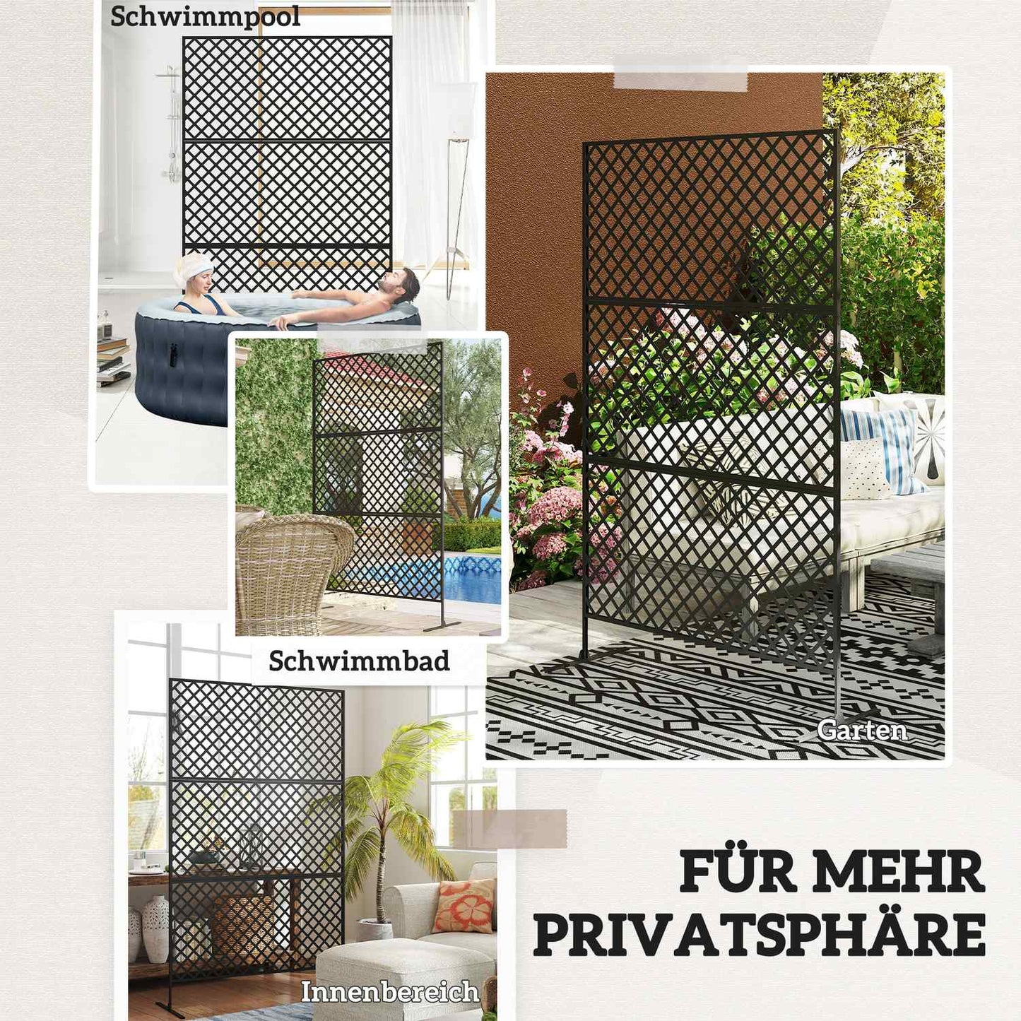 3-panel black room divider, 122 x 198 cm privacy screen