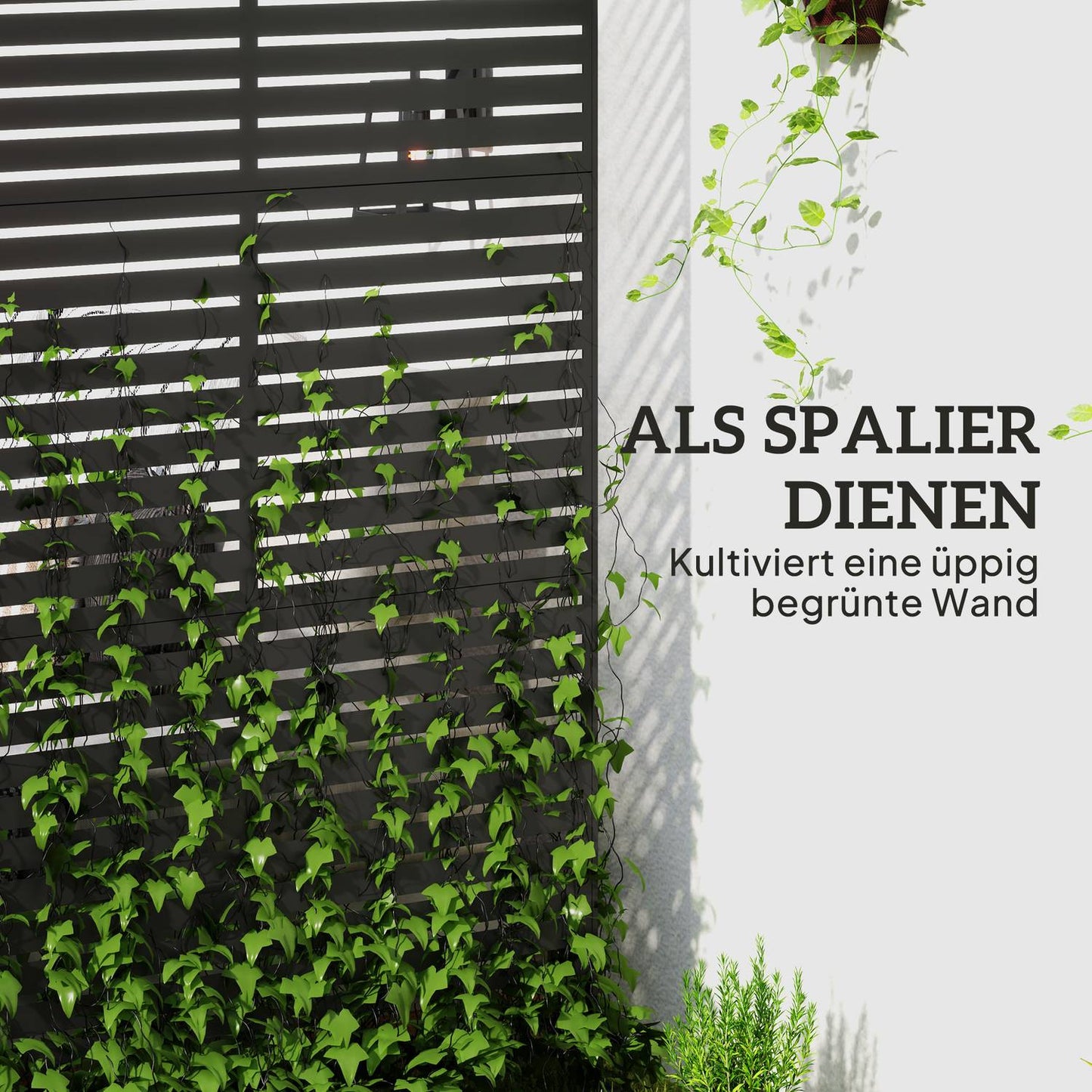Outdoor protection screen, 3-panel room divider in steel, black