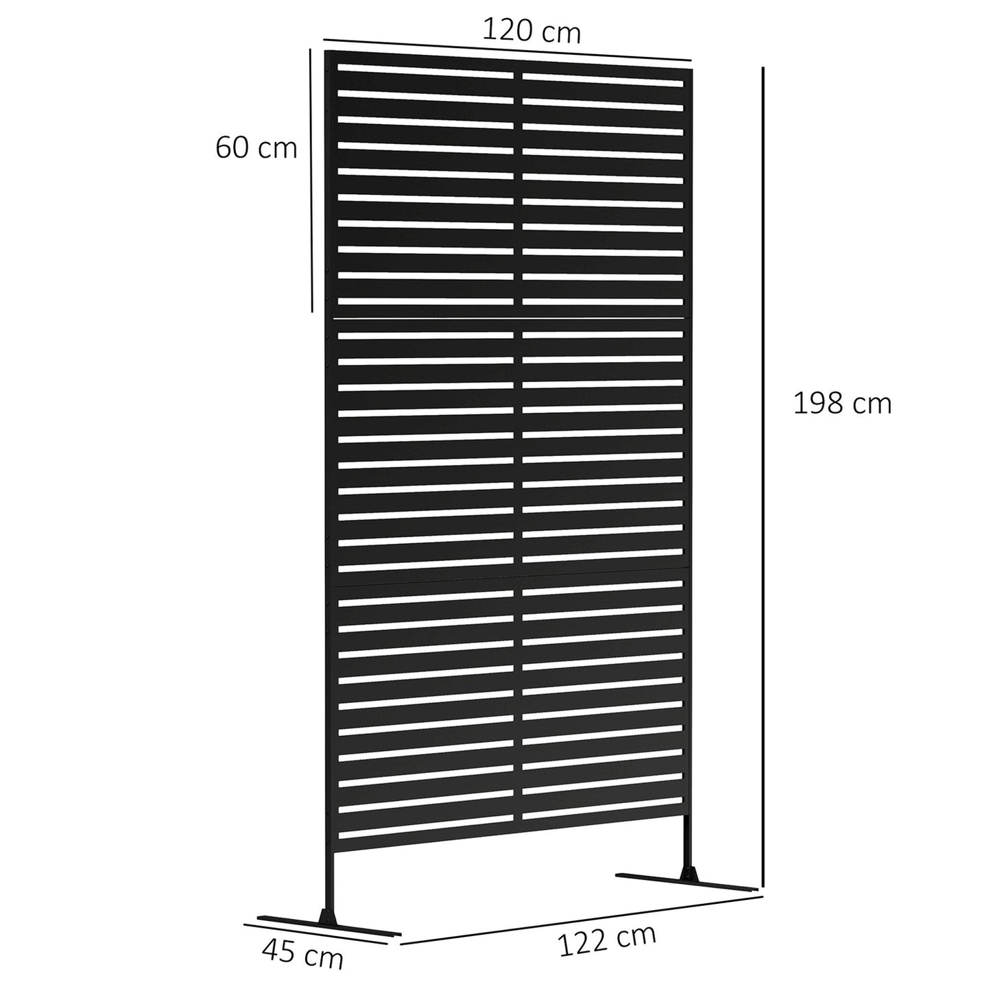 Outdoor protection screen, 3-panel room divider in steel, black